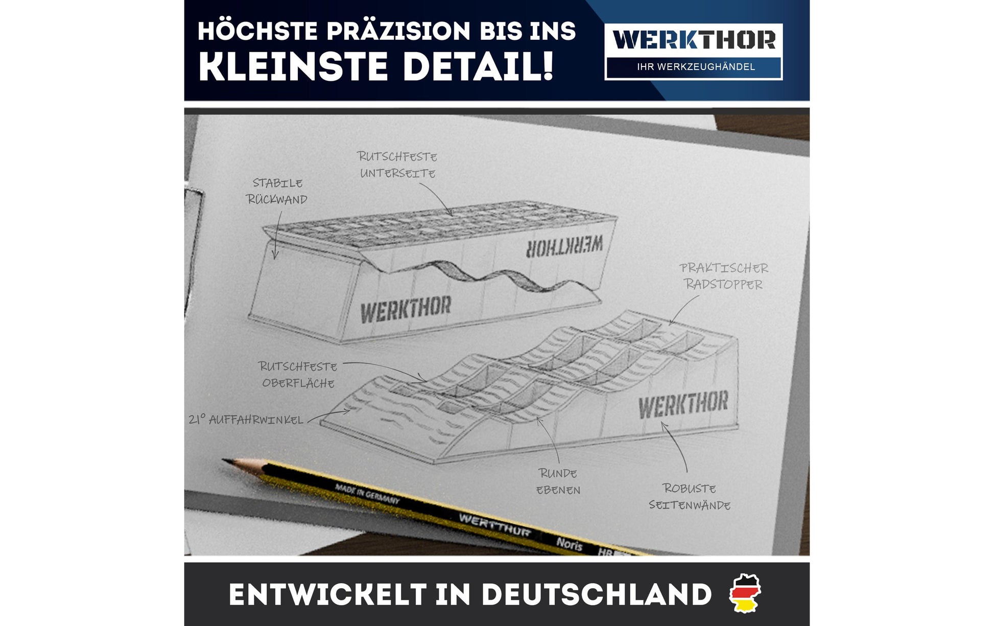 Werkthor Flache Auffahrkeile – Breite 10 cm, bis 3000 kg, Schwarz, 2 Stk.