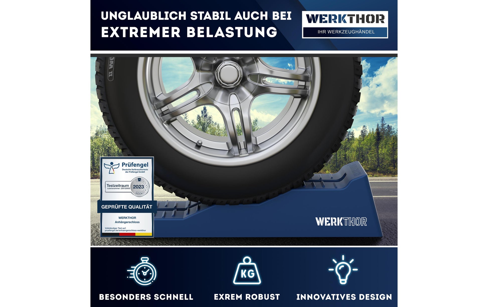 Werkthor Flacher Auffahrkeil – Breite 19 cm, Tragkraft bis 5 t, Blau, 2 Stk.