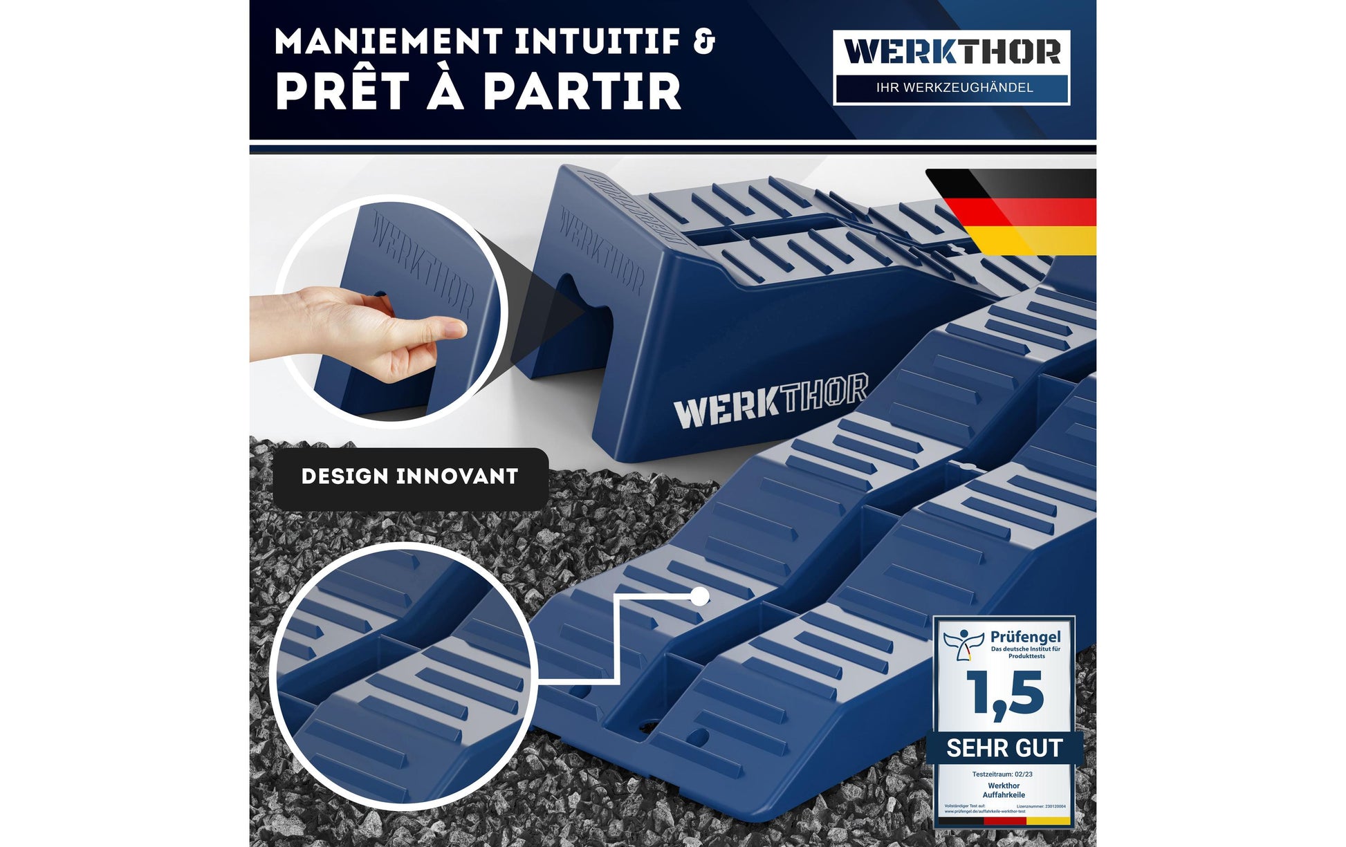 Werkthor Flacher Auffahrkeil – Breite 19 cm, Tragkraft bis 5 t, Blau, 2 Stk.