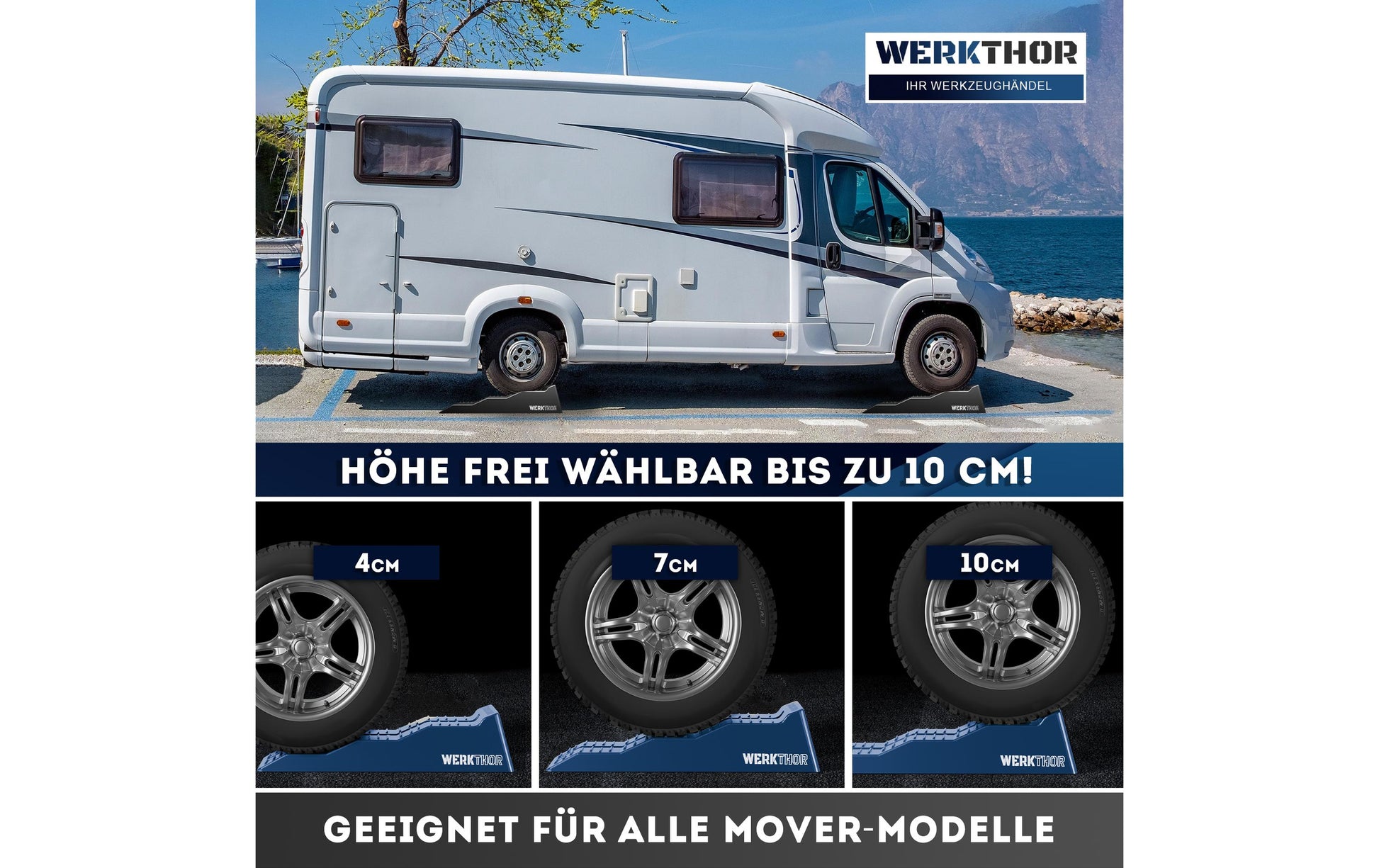 Werkthor Flacher Auffahrkeil – Breite 19 cm, Tragkraft bis 5 t, Blau, 2 Stk.
