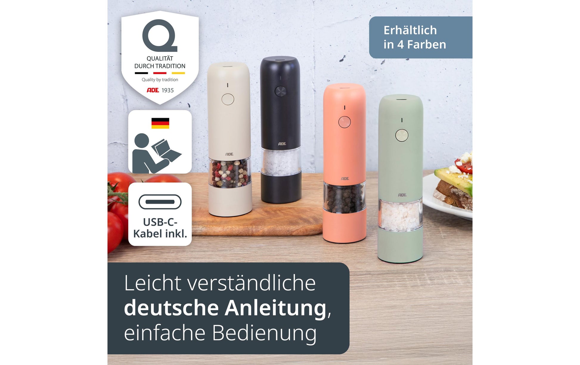 Ade Salz-/Pfeffermühle 13,9 cm, Edelstahl/Keramik, Salbeigrün