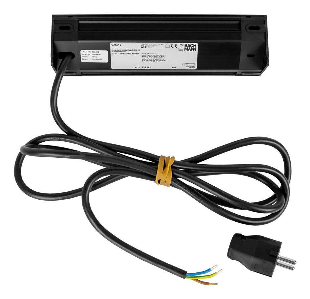 Bachmann CASIA 2 Steckdosenleiste, 2×T13, 1×USB‑A + 1×USB‑C 22 W, 2 m, IP20 – silber