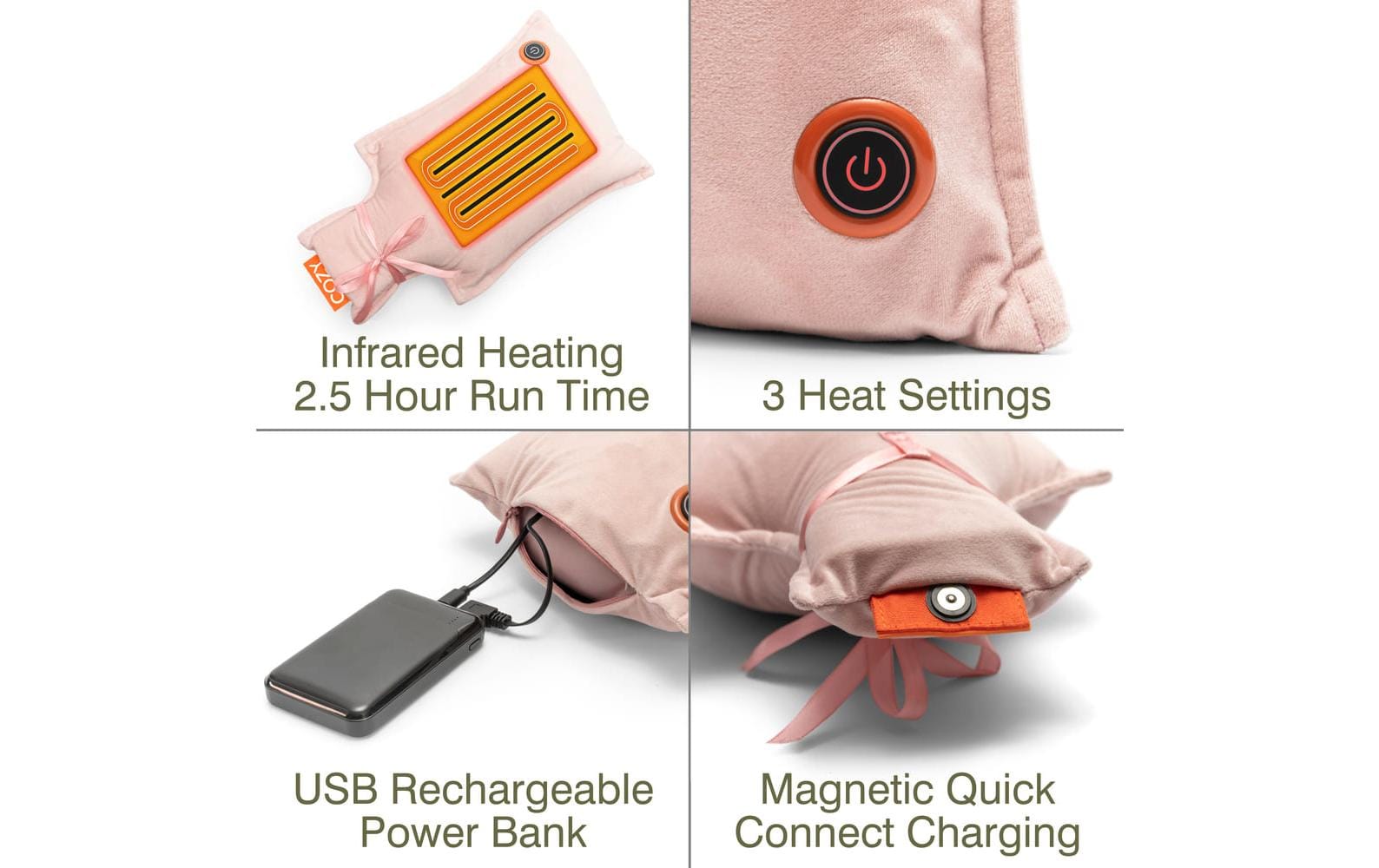 Bodi-tek Elektrische Wärmflasche – 24 × 35 cm, rosa, USB 3 Stufen