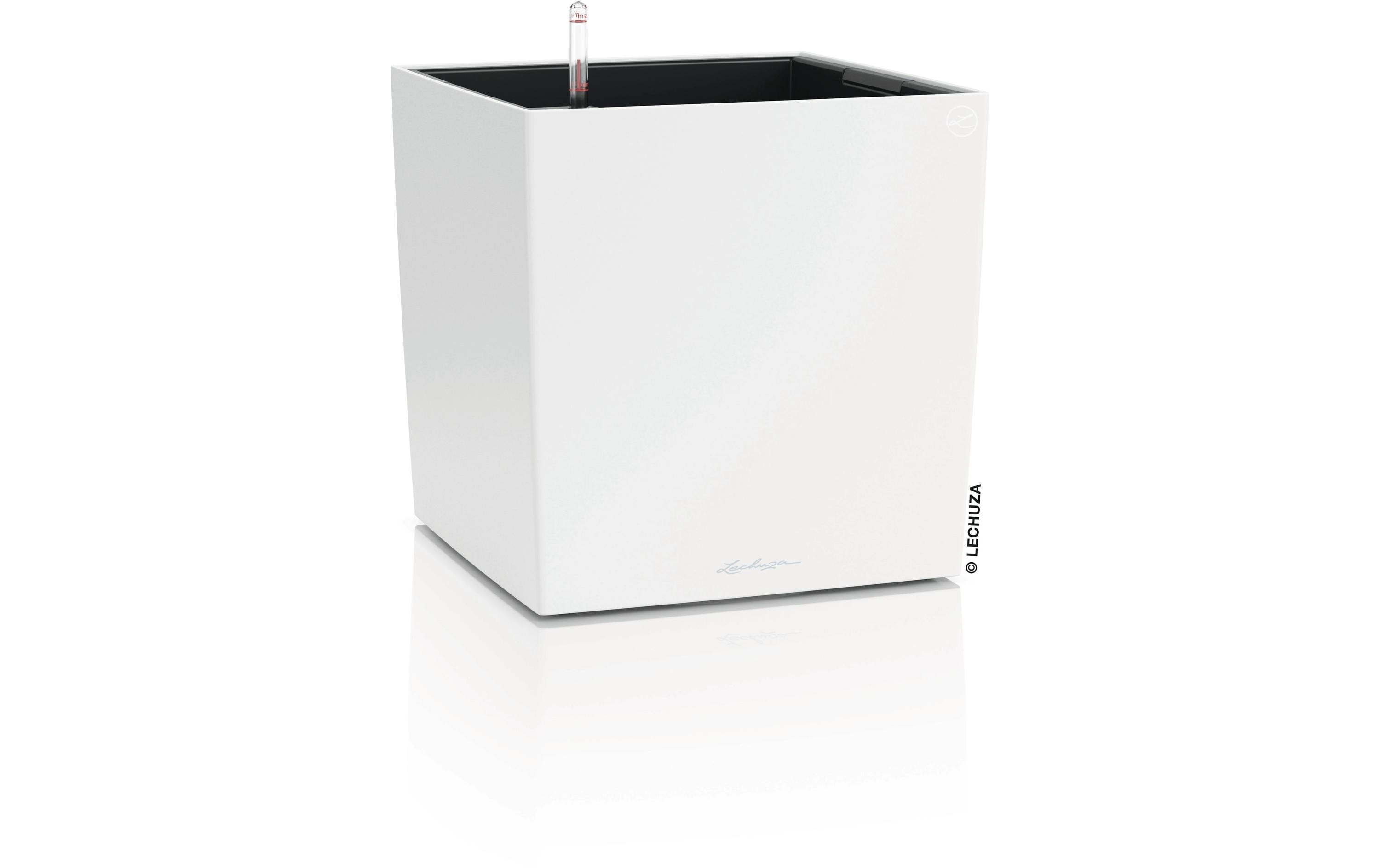LECHUZA CUBE Color 40 Pflanzkübel – für den Innenbereich, mit automatischer Bewässerung – Kunststoff, Weiss