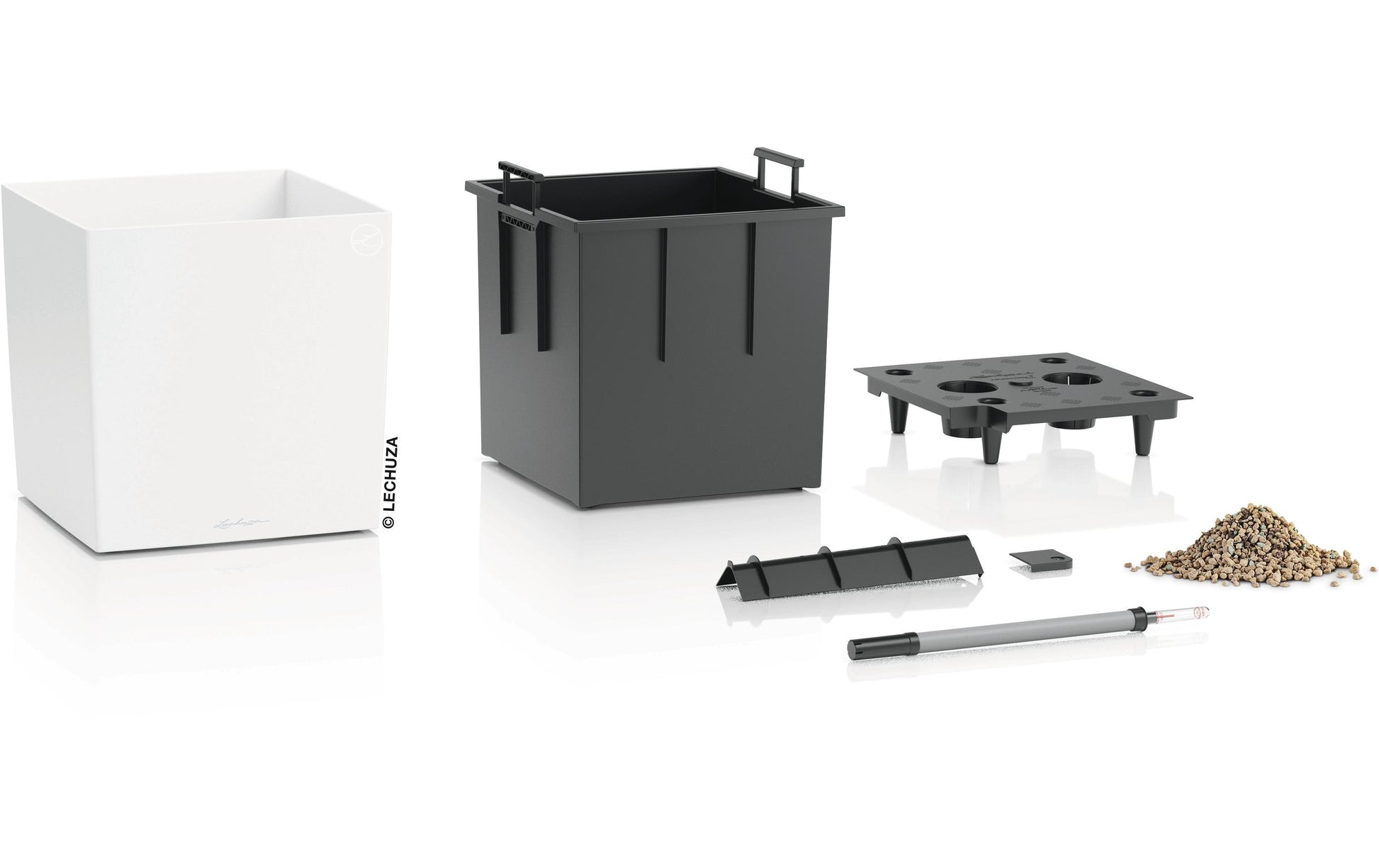 LECHUZA CUBE Color 40 Pflanzkübel – für den Innenbereich, mit automatischer Bewässerung – Kunststoff, Weiss