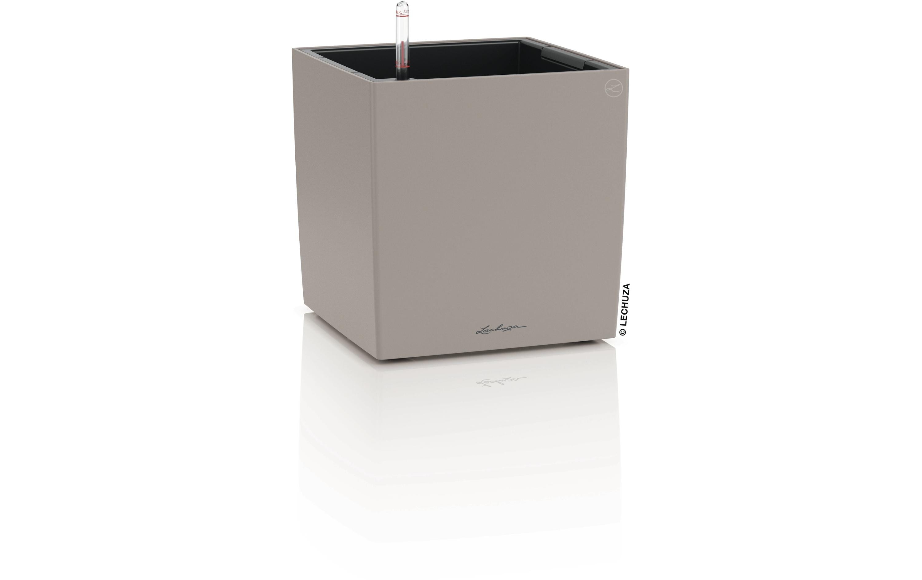 LECHUZA Pflanzkübel CUBE Color 30 – rechteckig, Kunststoff, sandbraun, mit Bewässerungssystem, für Innenbereich
