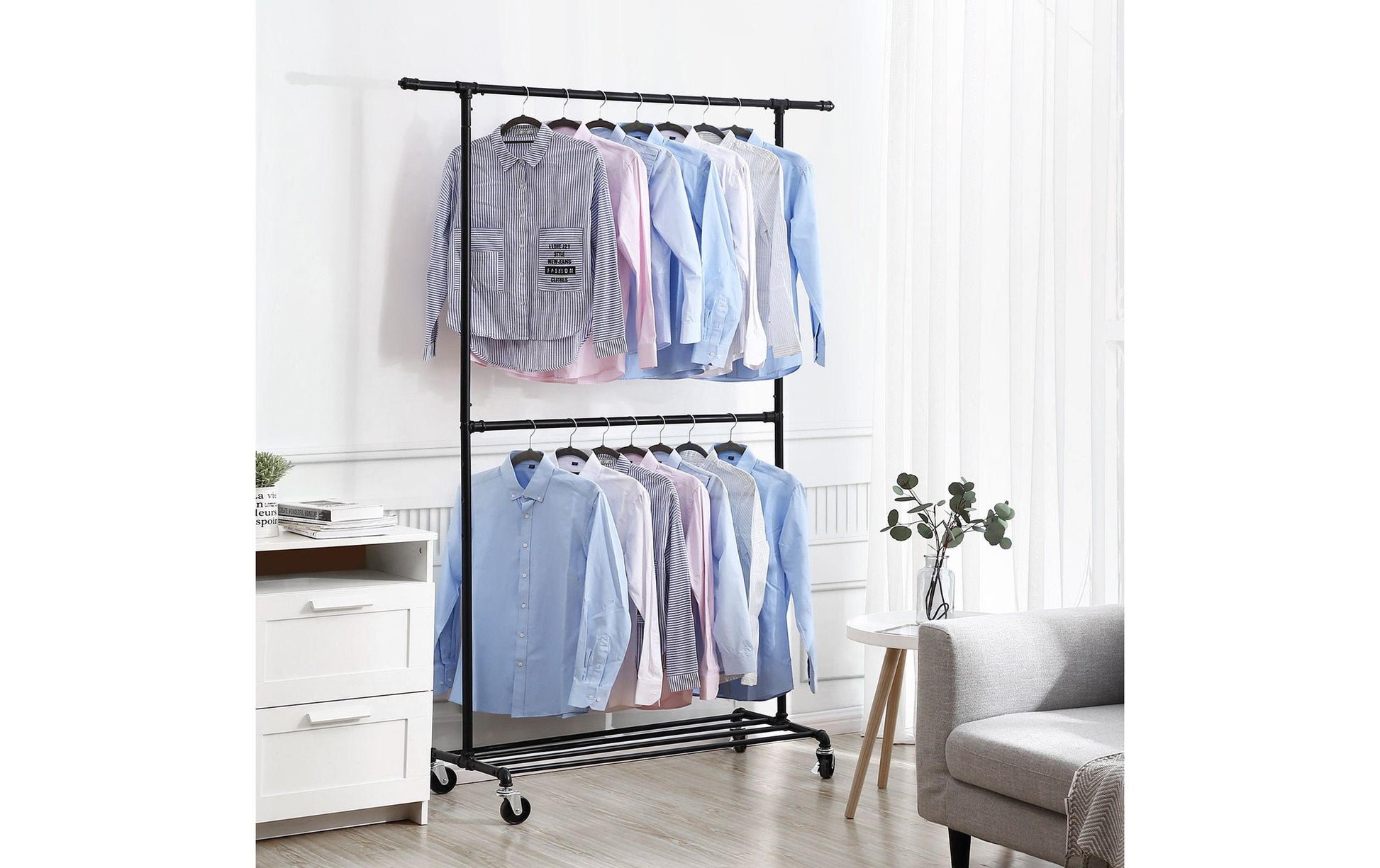 Songmics Garderobenständer – Stahl, Schwarz, 130 × 49 × 198 cm