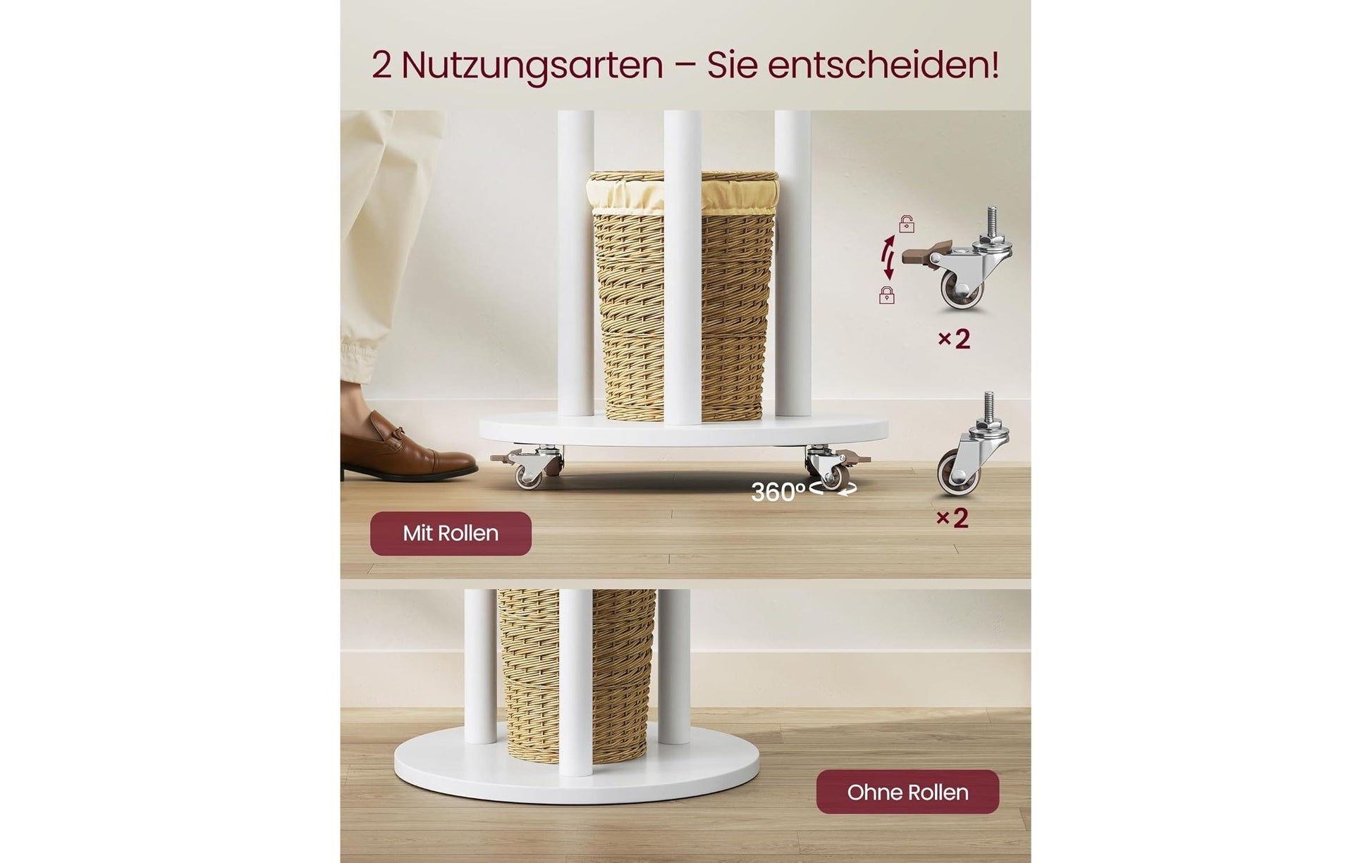 Vasagle Garderobenständer – 12 Haken, mit 3 Ablagen, Stahl/MDF, Weiss, Ø 40 × 175 cm