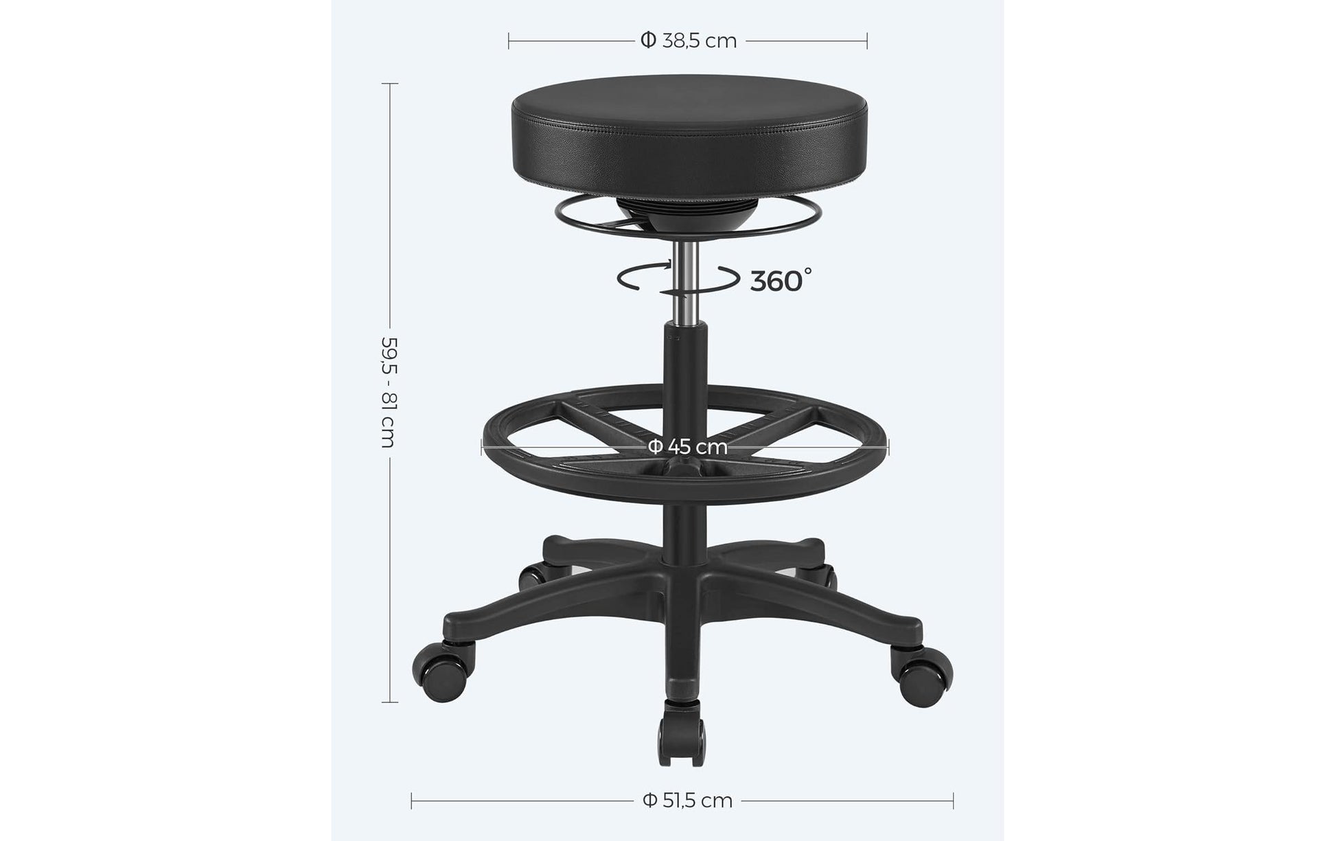 Songmics Stehhocker – Polypropylen/Metall – Schwarz, 59,5–81 cm, bis 110 kg