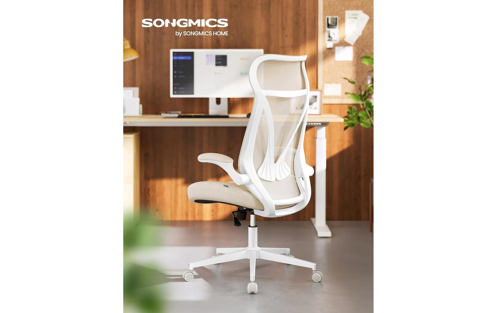 Songmics Bürostuhl – Netzrücken – Weiss, mit Armlehnen, bis 150 kg
