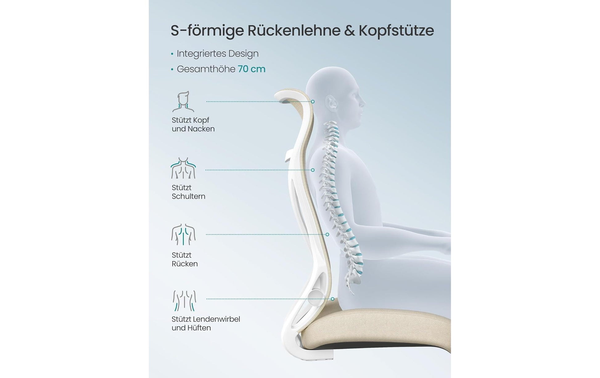 Songmics Bürostuhl – Netzrücken – Weiss, mit Armlehnen, bis 150 kg