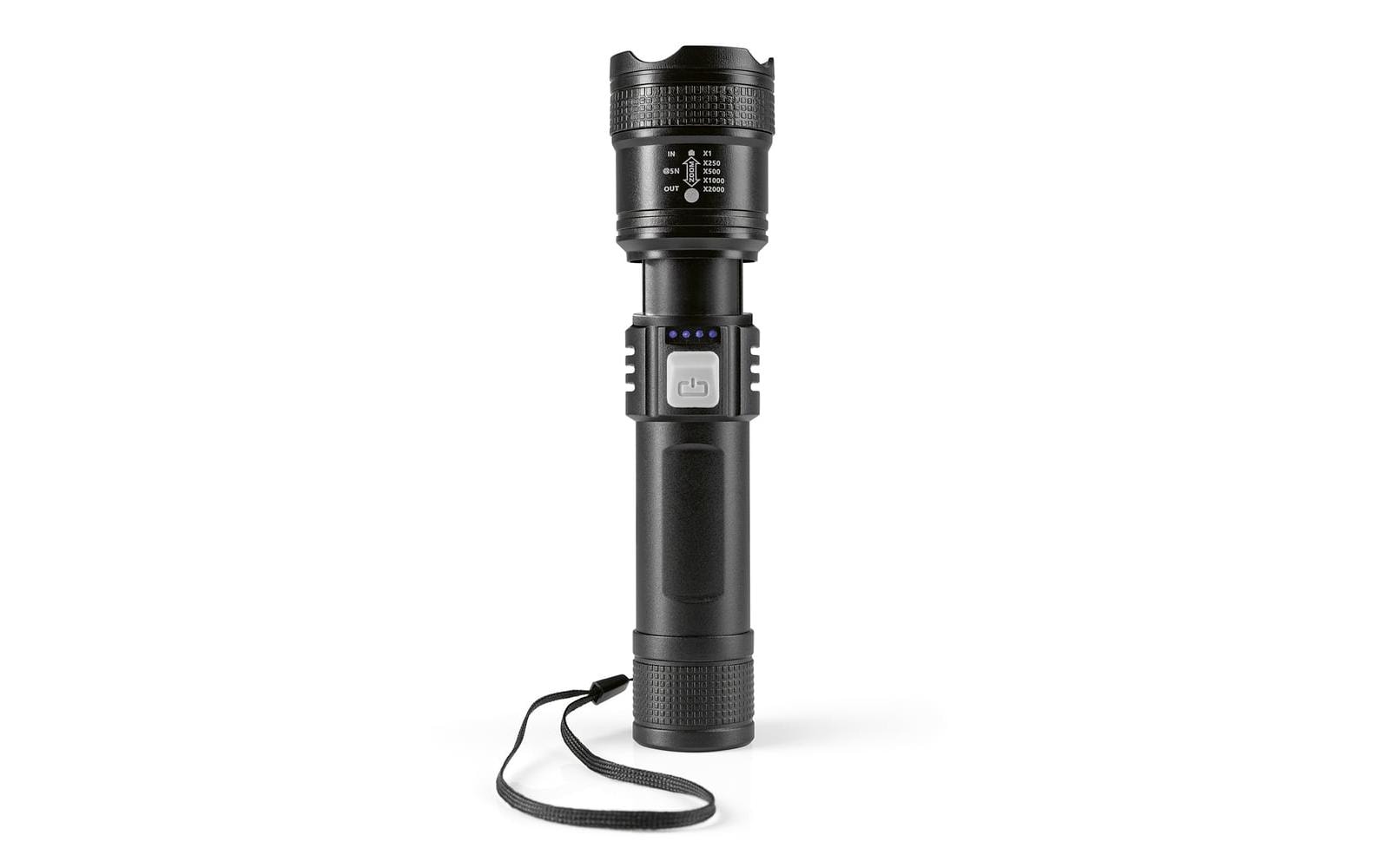 Easymaxx Taschenlampe – 200 lm, 500 m, Akku, Max. Laufzeit 4 h – Schwarz
