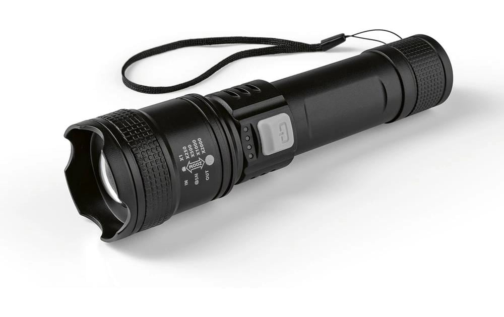 Easymaxx Taschenlampe – 200 lm, 500 m, Akku, Max. Laufzeit 4 h – Schwarz