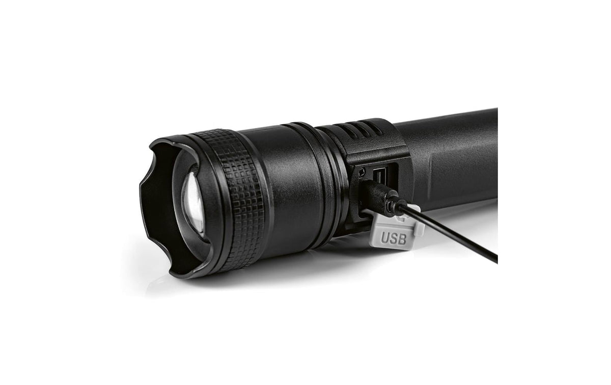 Easymaxx Taschenlampe – 200 lm, 500 m, Akku, Max. Laufzeit 4 h – Schwarz