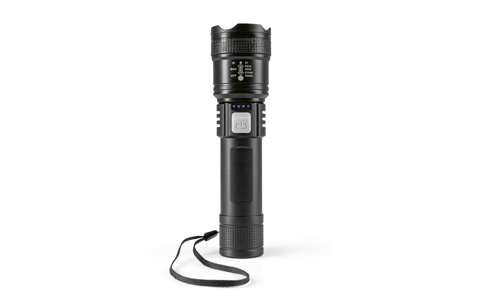 Easymaxx Taschenlampe – 200 lm, 500 m, Akku, Max. Laufzeit 4 h – Schwarz