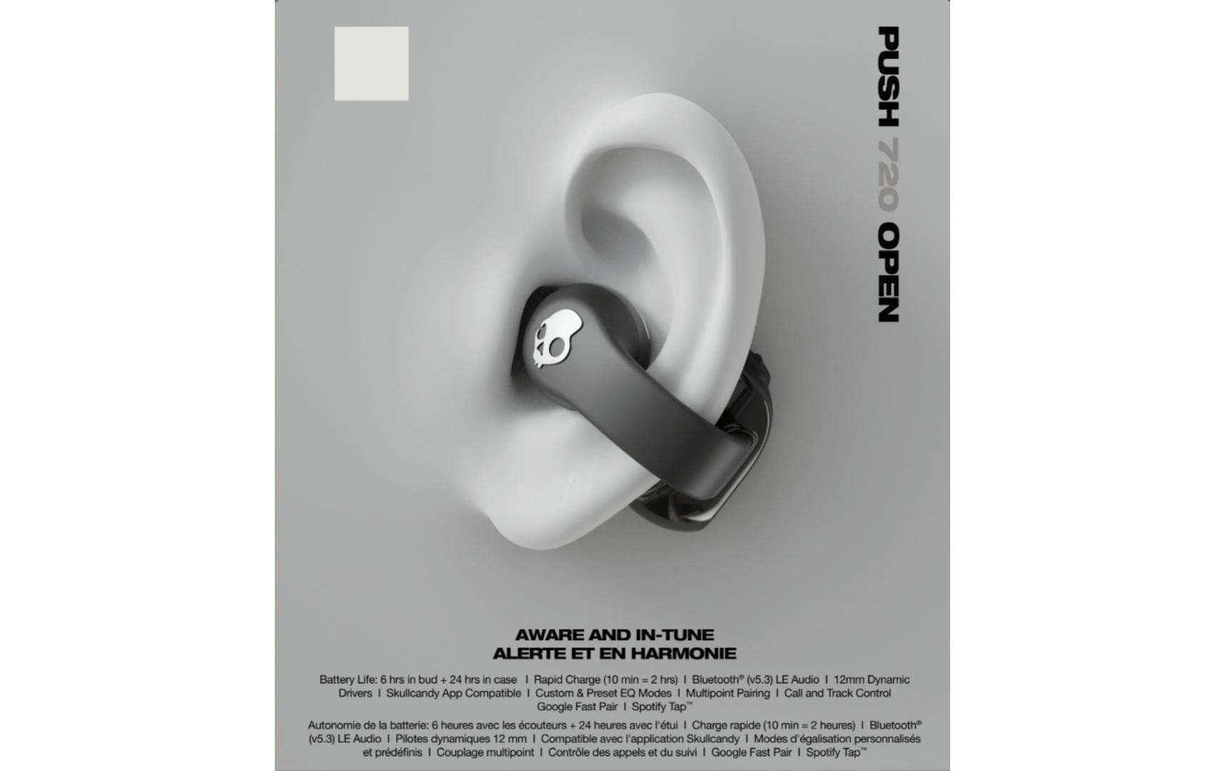 Skullcandy Push 720 – Open-Ear Kopfhörer – Bluetooth, offen – silber/schwarz – bis 30 h