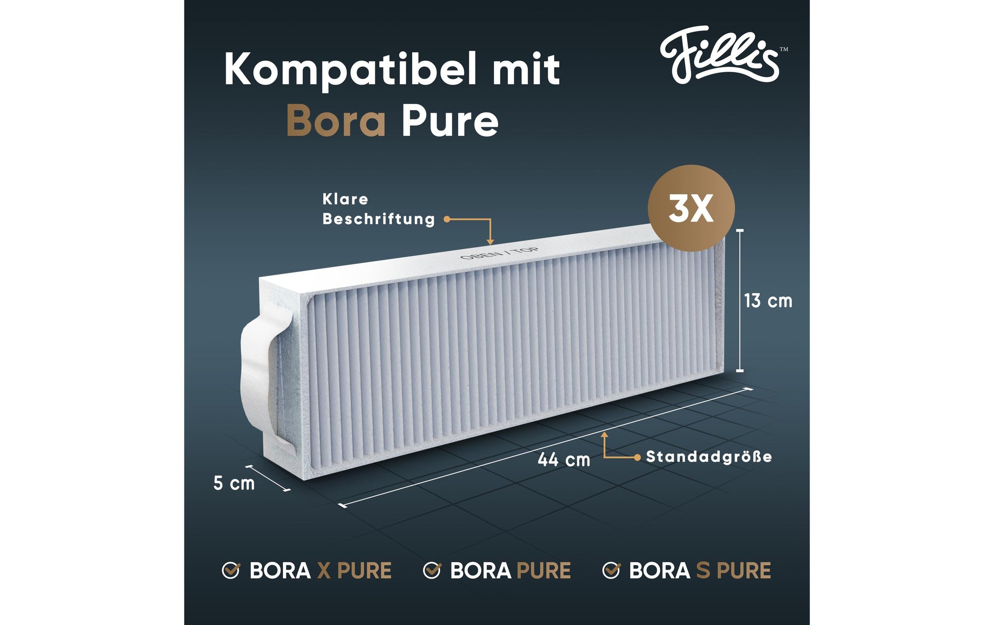 Pillis Ersatzfilter Aktivkohlefilter PUAKF – für Bora Pure (PURU), Bora X Pure (PUXU), 3 Stk.