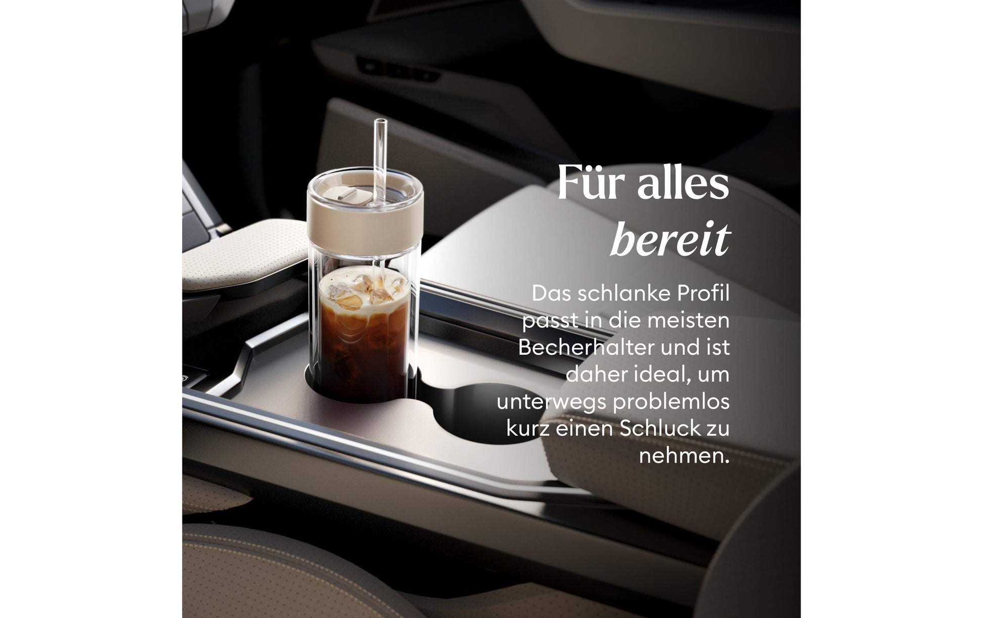 Ember Kaffeebecher – 473 ml, Ø 7,4 cm, H 21,2 cm, Glas, Beige/Transparent, mit Trinkhalm