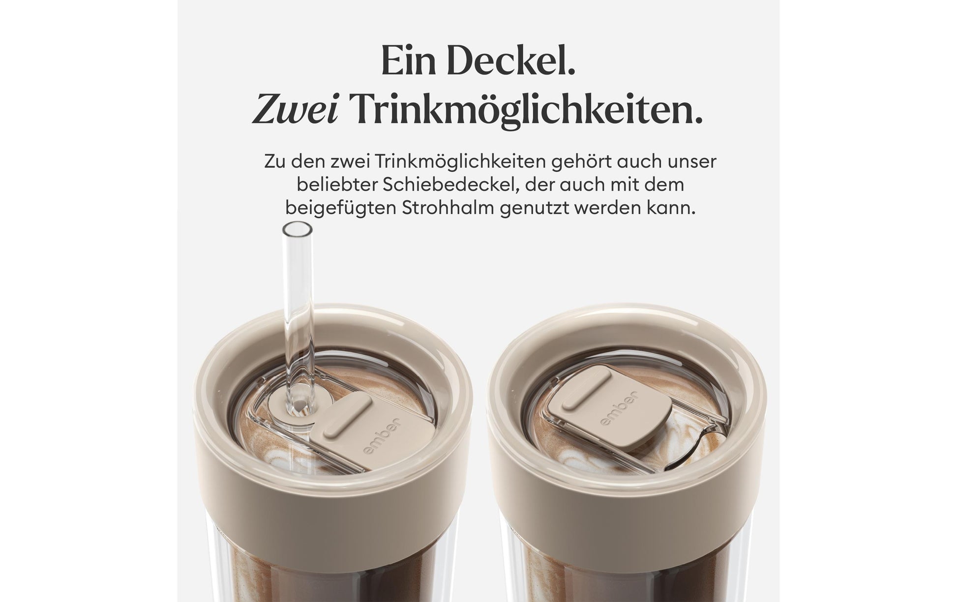 Ember Kaffeebecher – 473 ml, Ø 7,4 cm, H 21,2 cm, Glas, Beige/Transparent, mit Trinkhalm