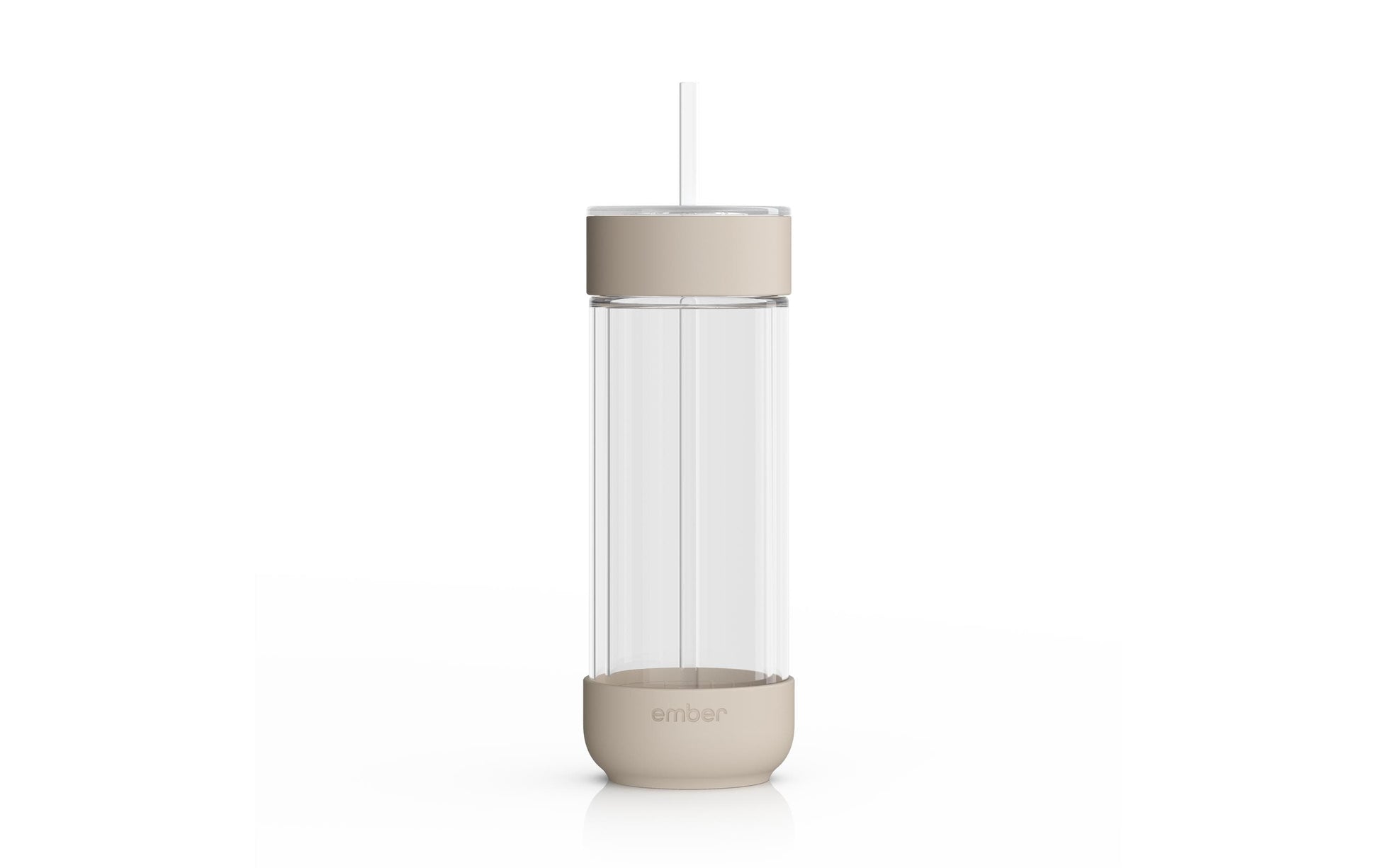 Ember Kaffeebecher – 473 ml, Ø 7,4 cm, H 21,2 cm, Glas, Beige/Transparent, mit Trinkhalm