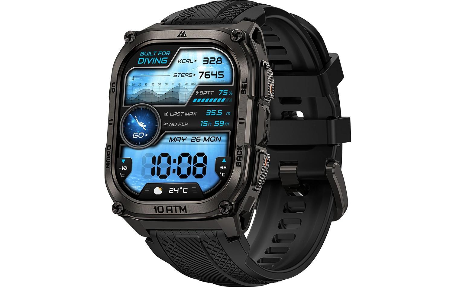 Kospet Tank M4 43 mm GPS Uhr – Schwarz, 100 m, für Android, iOS