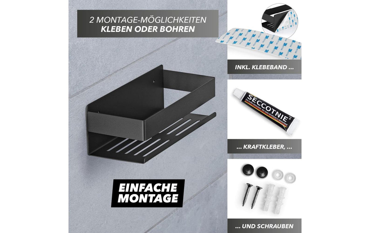 Benkstein Seifenhalter (Wand) – Edelstahl, zum Schrauben, Schwarz