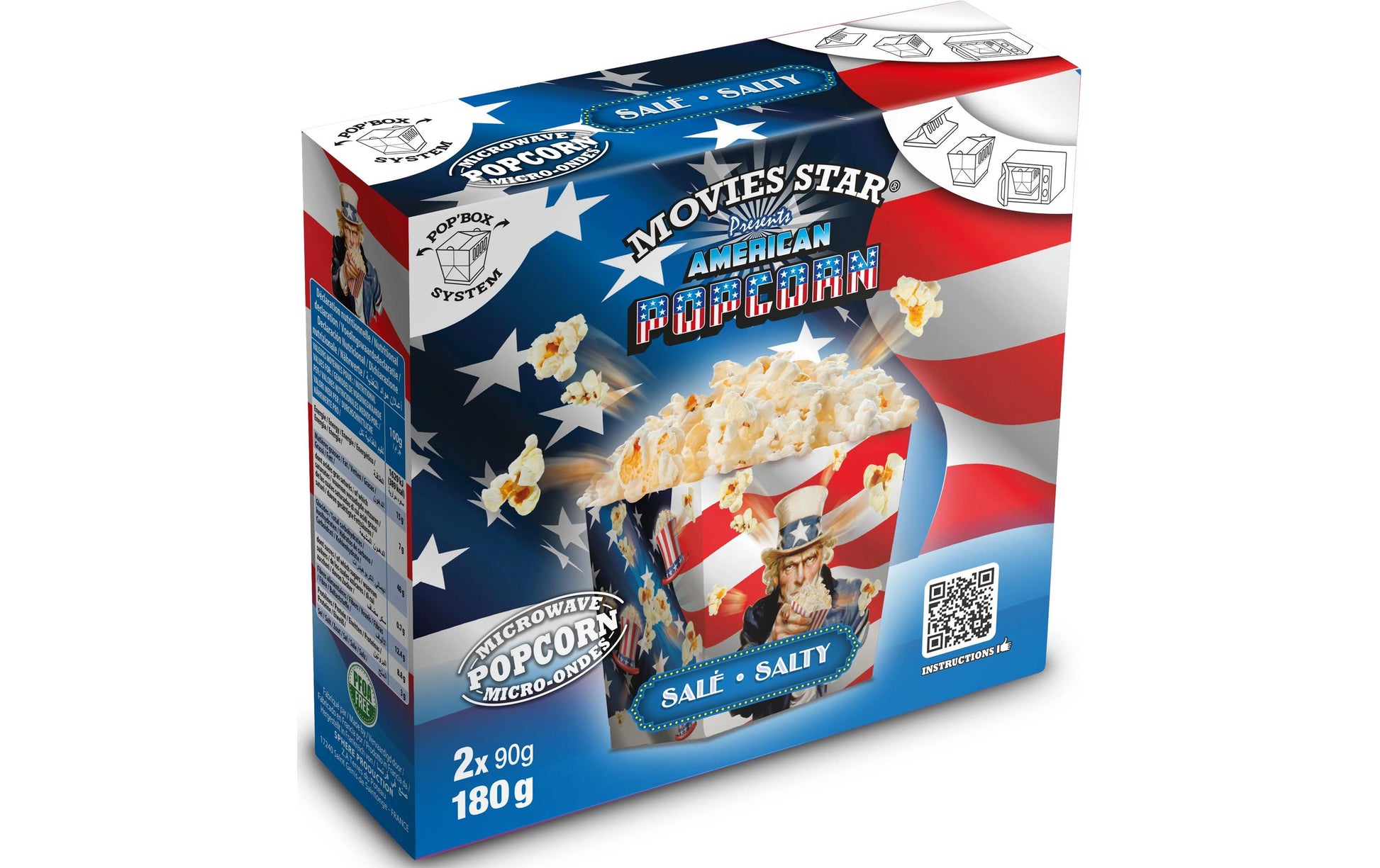 Movies star Pop Box Mikrowellen-Popcorn – Salz – 2 × 90 g
