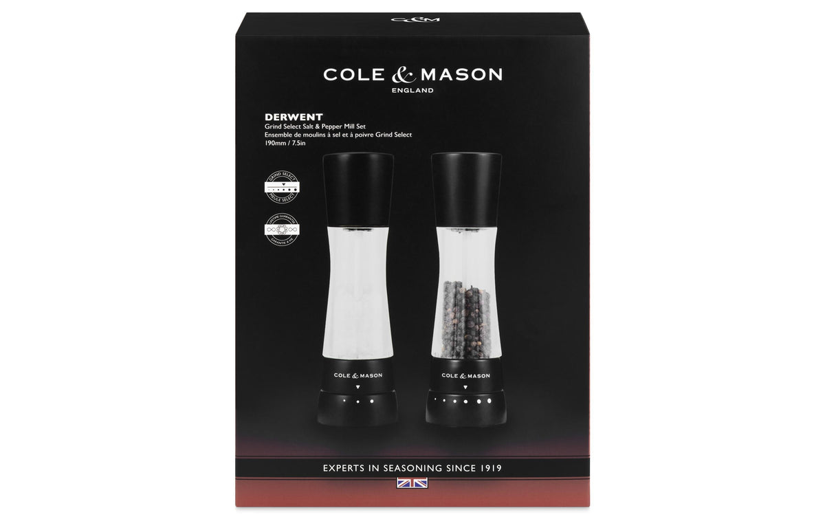 Cole & Mason Derwent – Salz-/Pfeffermühle Ø 6 × 19 cm, Buche/Acryl/Edelstahl, schwarz matt