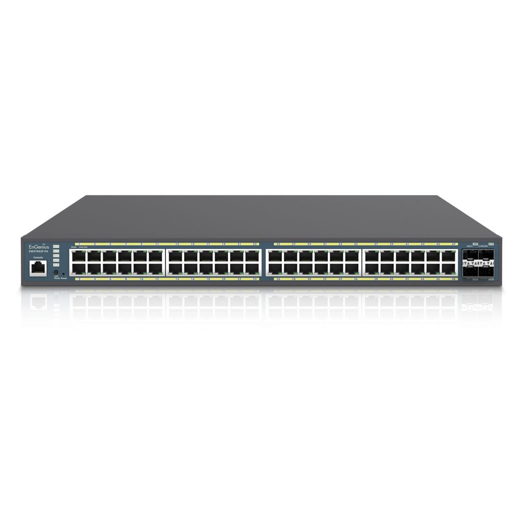 EnGenius EWS7952P-FIT – Managed L2/L3 Switch – 48× 1G, 4× SFP, PoE+, PoE-Budget 410 W, 19"