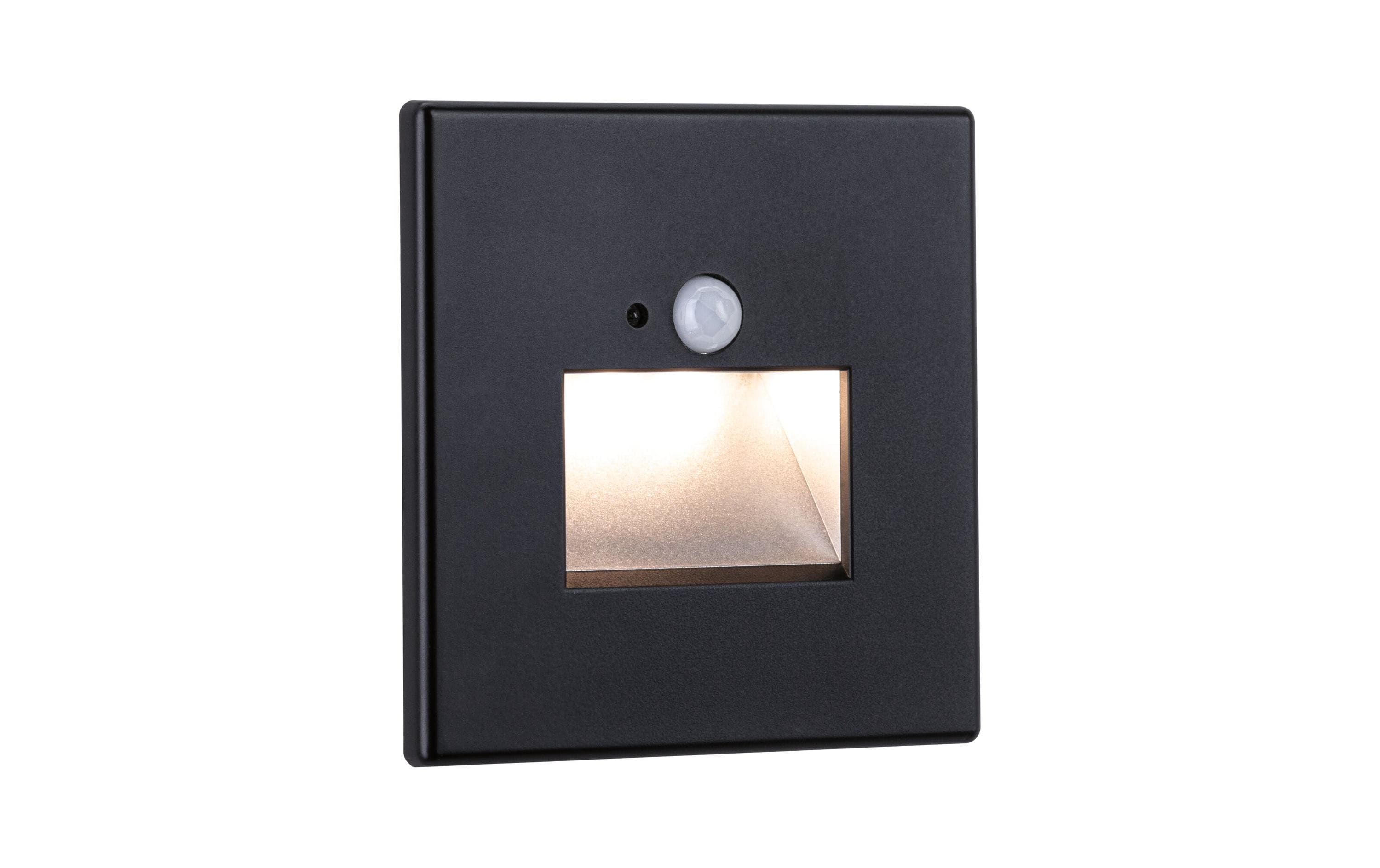 Paulmann Wandeinbauleuchte Edge Quadro eckig 80 – 120 lm, 2700 K, Schwarz, Bewegungssensor