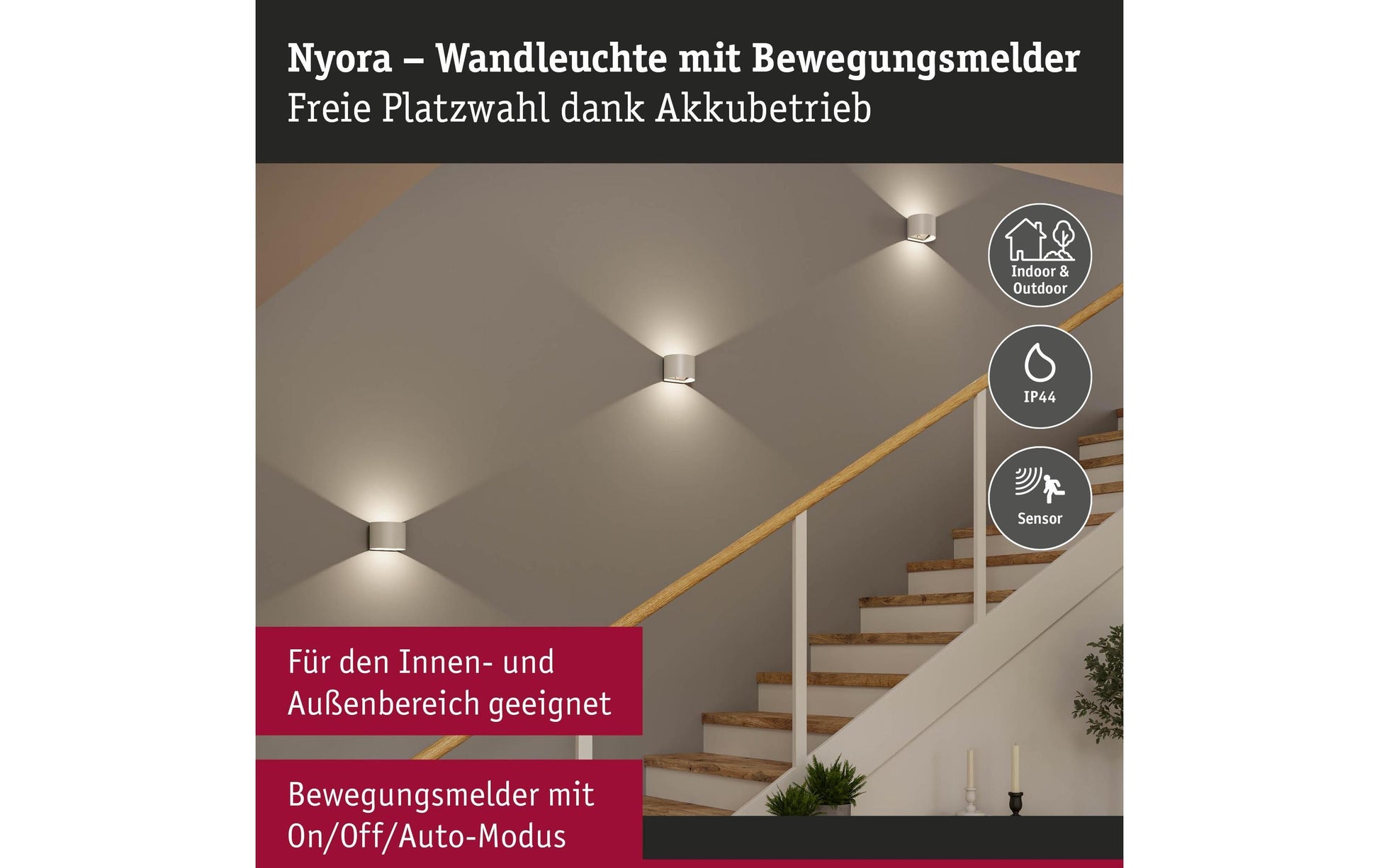 Paulmann Aussenwandleuchte – 3000 K – IP44 – Akkubetrieb – USB-Anschluss – Weiss, Aluminium, Kunststoff