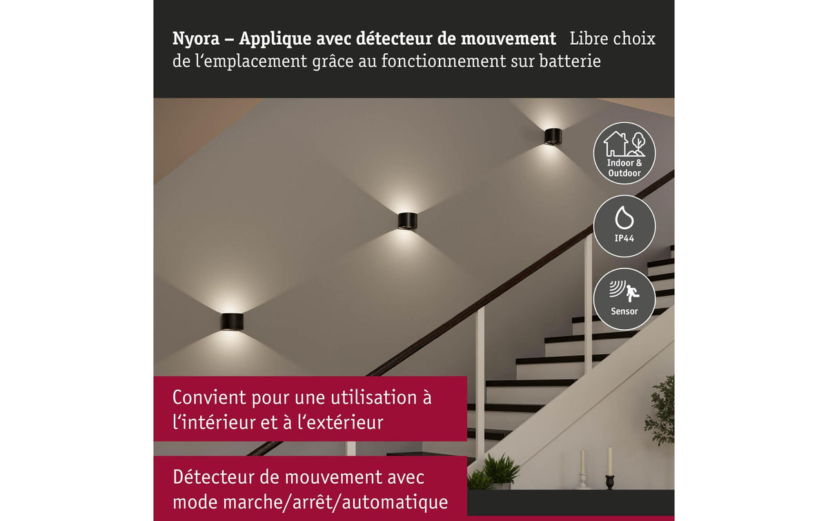Paulmann Aussenwandleuchte – 3000 K, IP44, Akkubetrieb, mit USB-Anschluss, Schwarz, Aluminium/Kunststoff