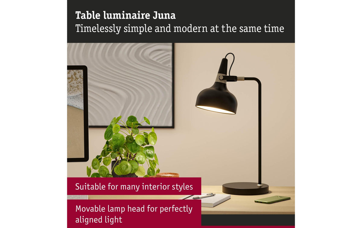 Paulmann Tischleuchte Juna – 18 × 25,5 × 51 cm, 20 W, 2700–4000 K, dimmbar, schwarz, exkl. E14