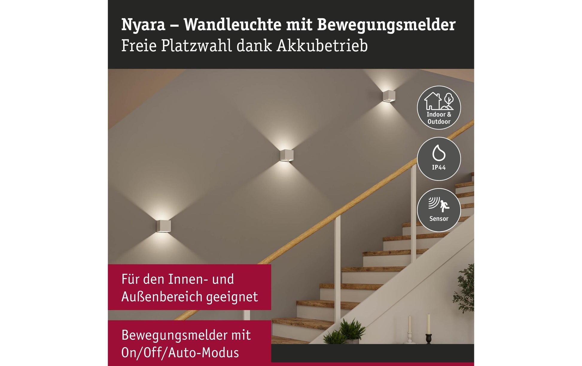 Paulmann Aussenwandleuchte – 1 W – Warmweiss, 3000 K – IP44 – Akkubetrieb – Weiss – Aluminium, Kunststoff