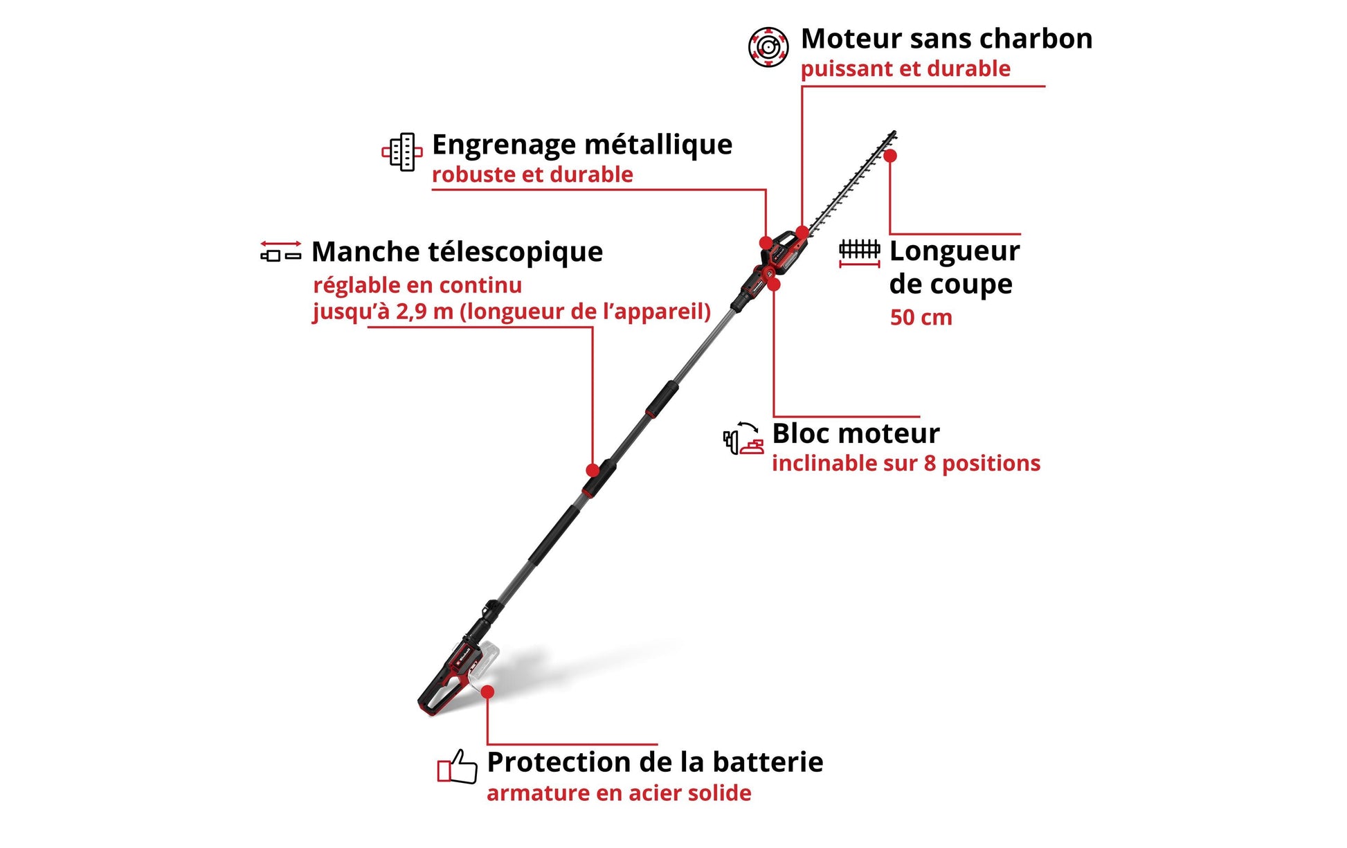 Einhell professional Einhell GP-HH 18/50 Li T BL Akku-Teleskop-Heckenschere – 18 V – 500 mm Schwertlänge – Solo – Power X-Change