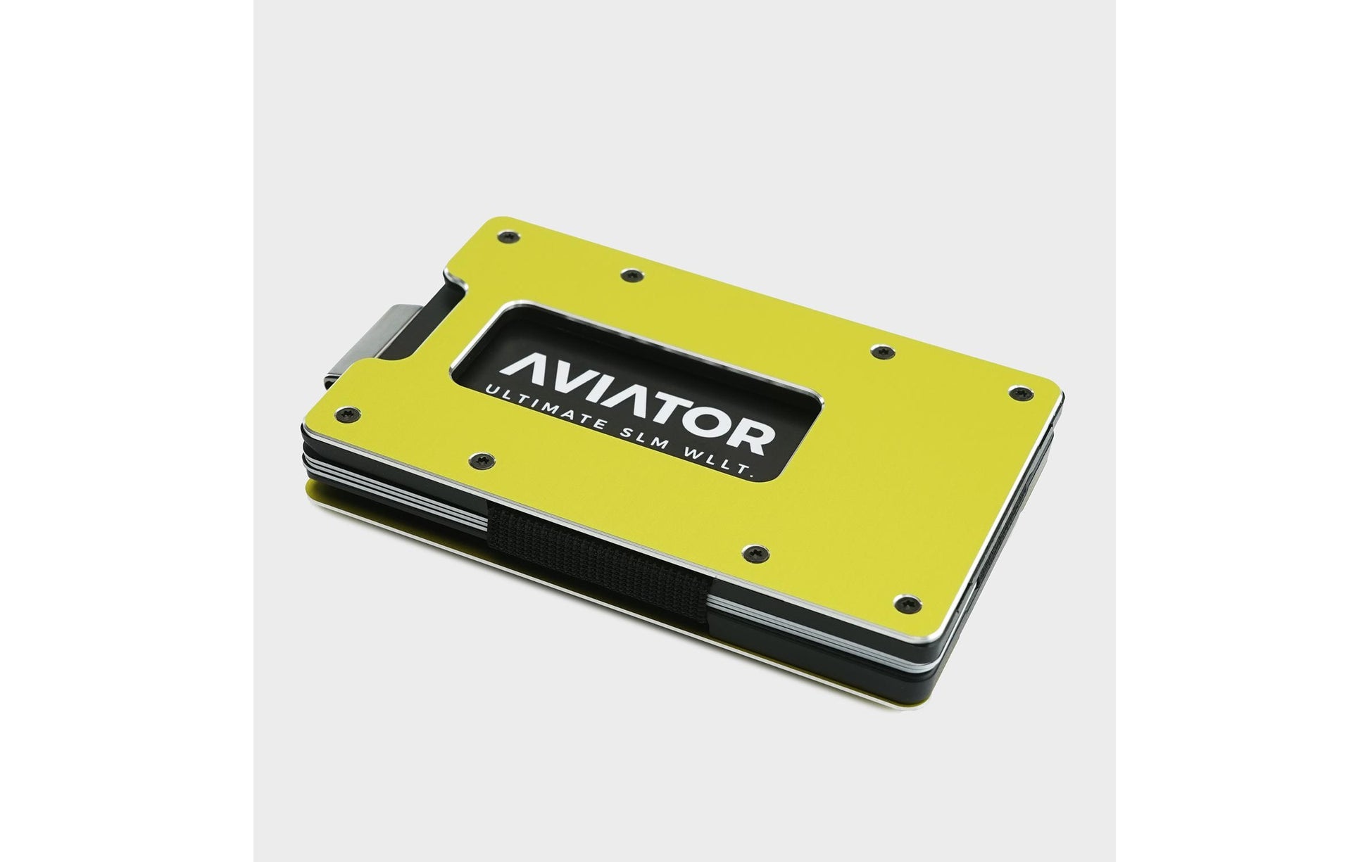 Aviator Kartenetui SLIDE – mit RFID-Schutz, Münzfach, Gummizug – für Apple AirTag – Limettengrün – Aluminium