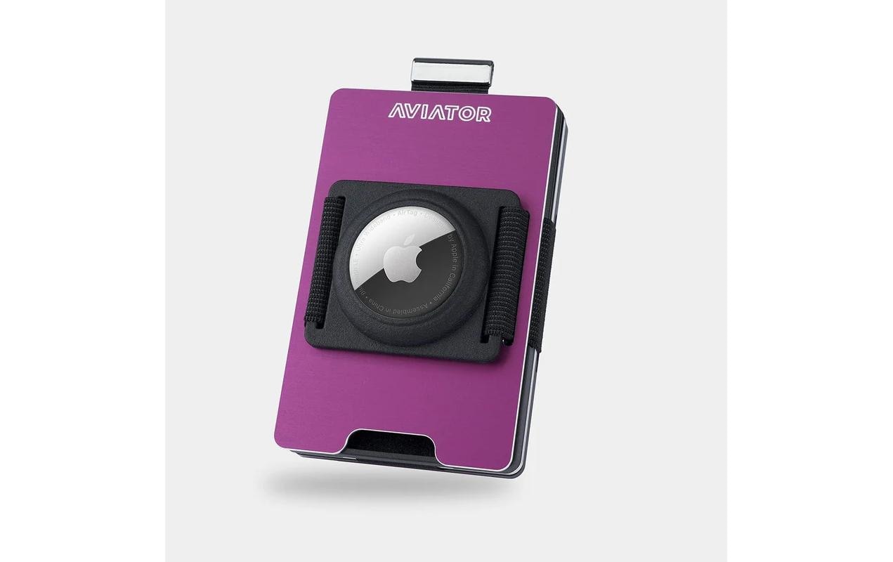 Aviator Kartenetui Wallet SLIDE Metal – RFID-Schutz, Münzfach, Gummizug – Lila – Aluminium