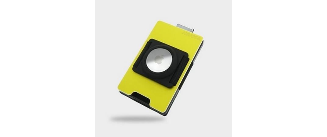 Aviator Kartenetui SLIDE – mit RFID-Schutz, Münzfach, Gummizug – für Apple AirTag – Limettengrün – Aluminium