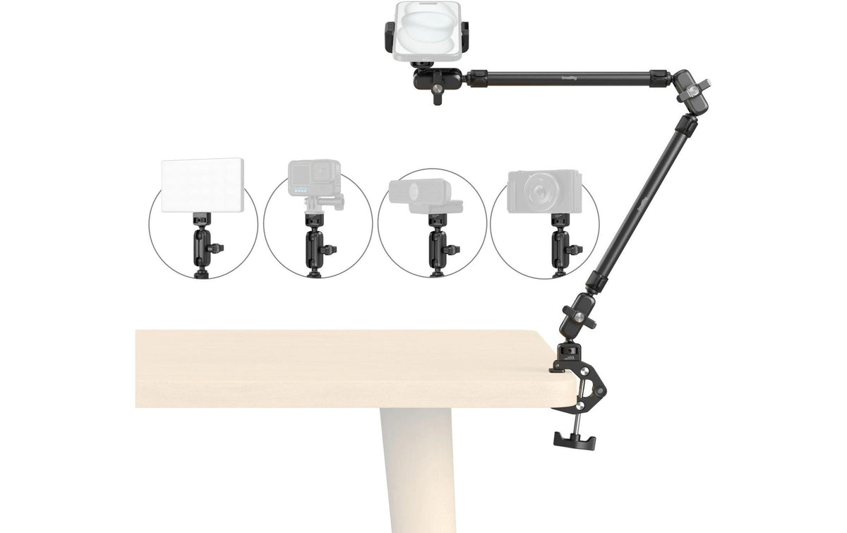 SmallRig Desktop Magic Arm Tischstativ – 2 Sektionen, 360° Ausrichtung, 570–658,5 mm, 1 kg, 1/4" – Schwarz