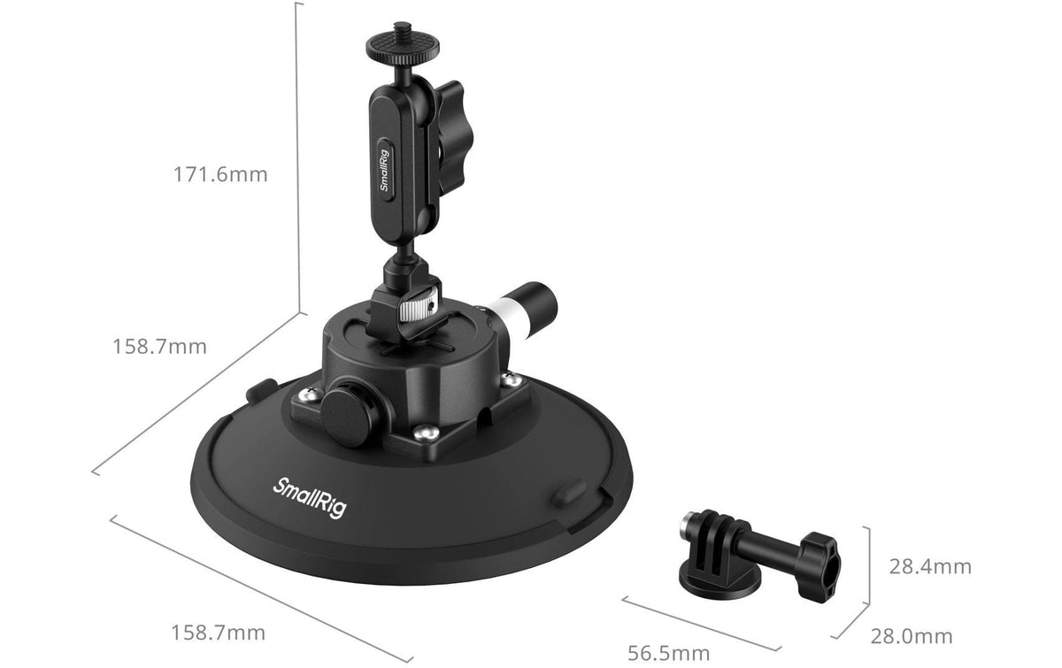 SmallRig 5856 Saugnapfhalterung – 151,4 × 145,6 × 55 mm – für Action-Kameras – Schwarz