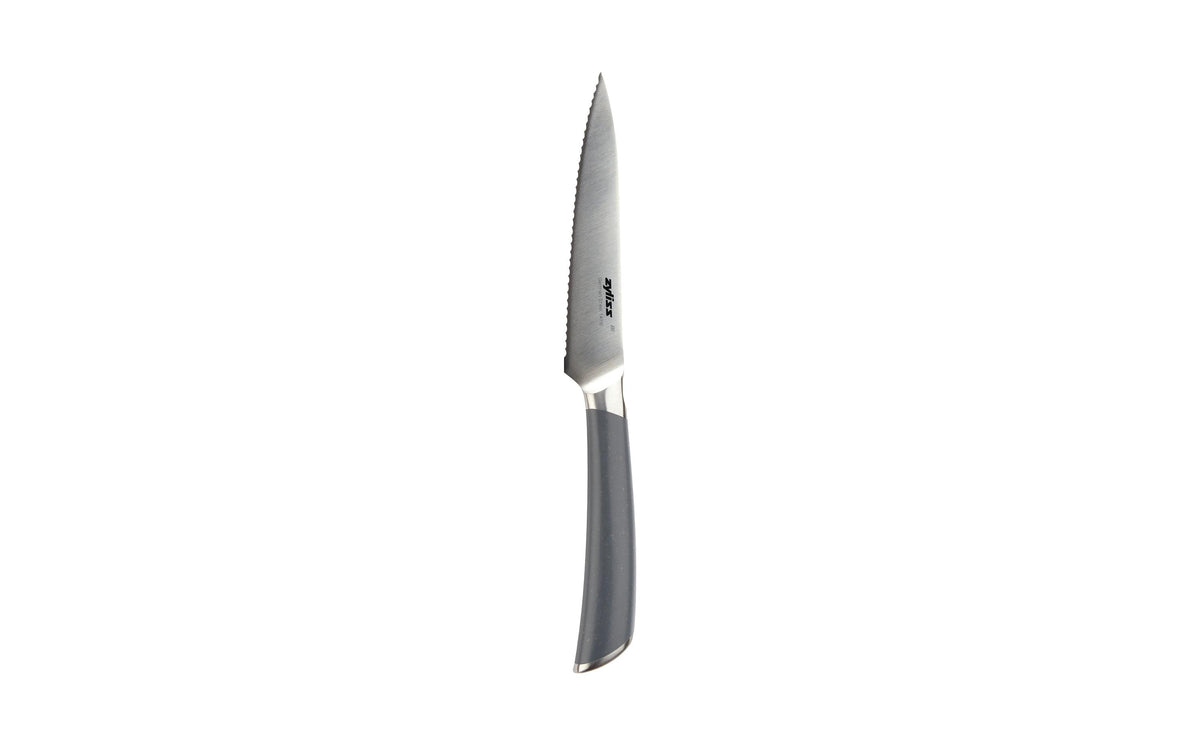 Zyliss Schälmesser 11,5 cm, Edelstahlklinge, Edelstahlgriff, mit Kullenschliff, Grau