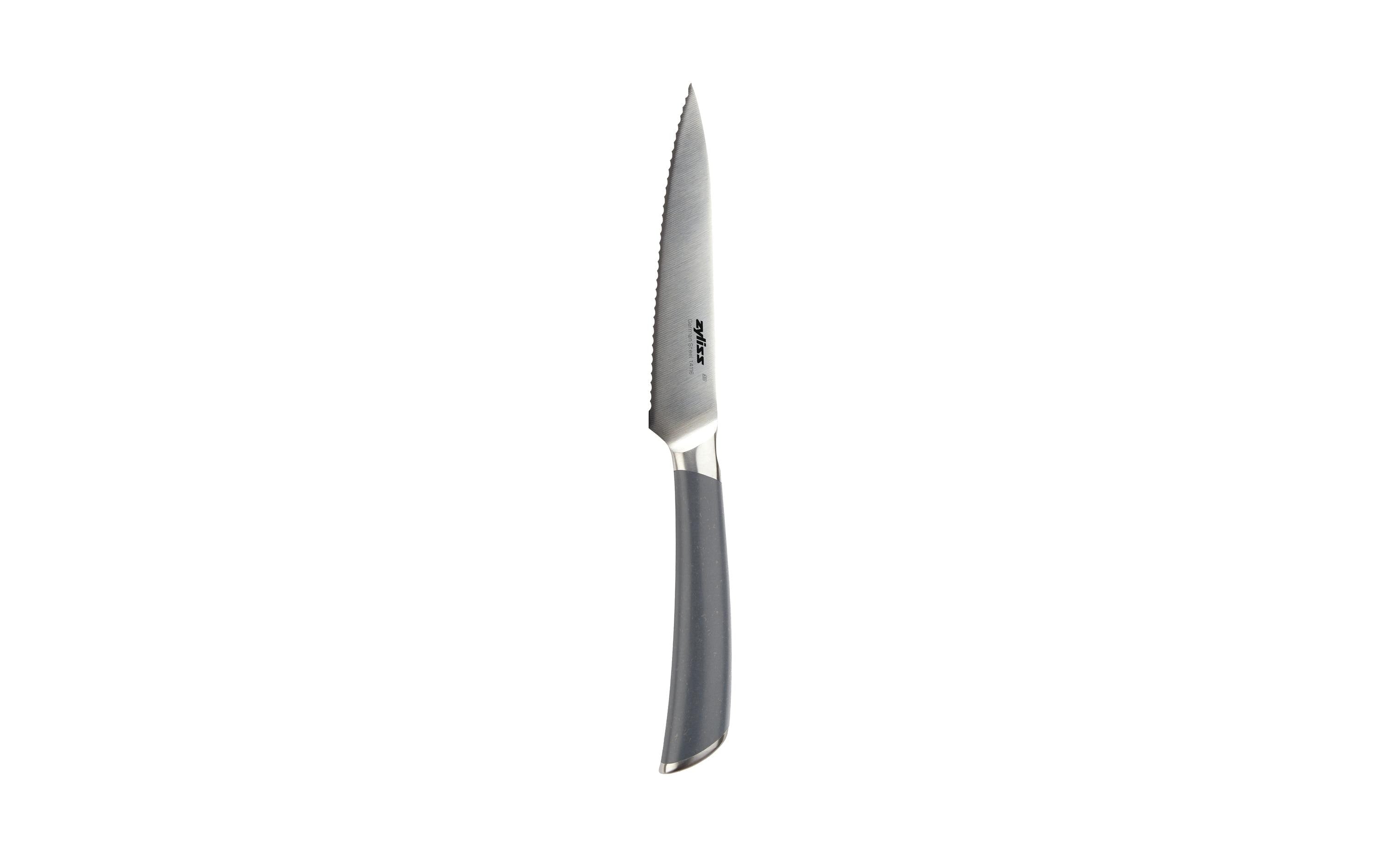 Zyliss Schälmesser 11,5 cm, Edelstahlklinge, Edelstahlgriff, mit Kullenschliff, Grau