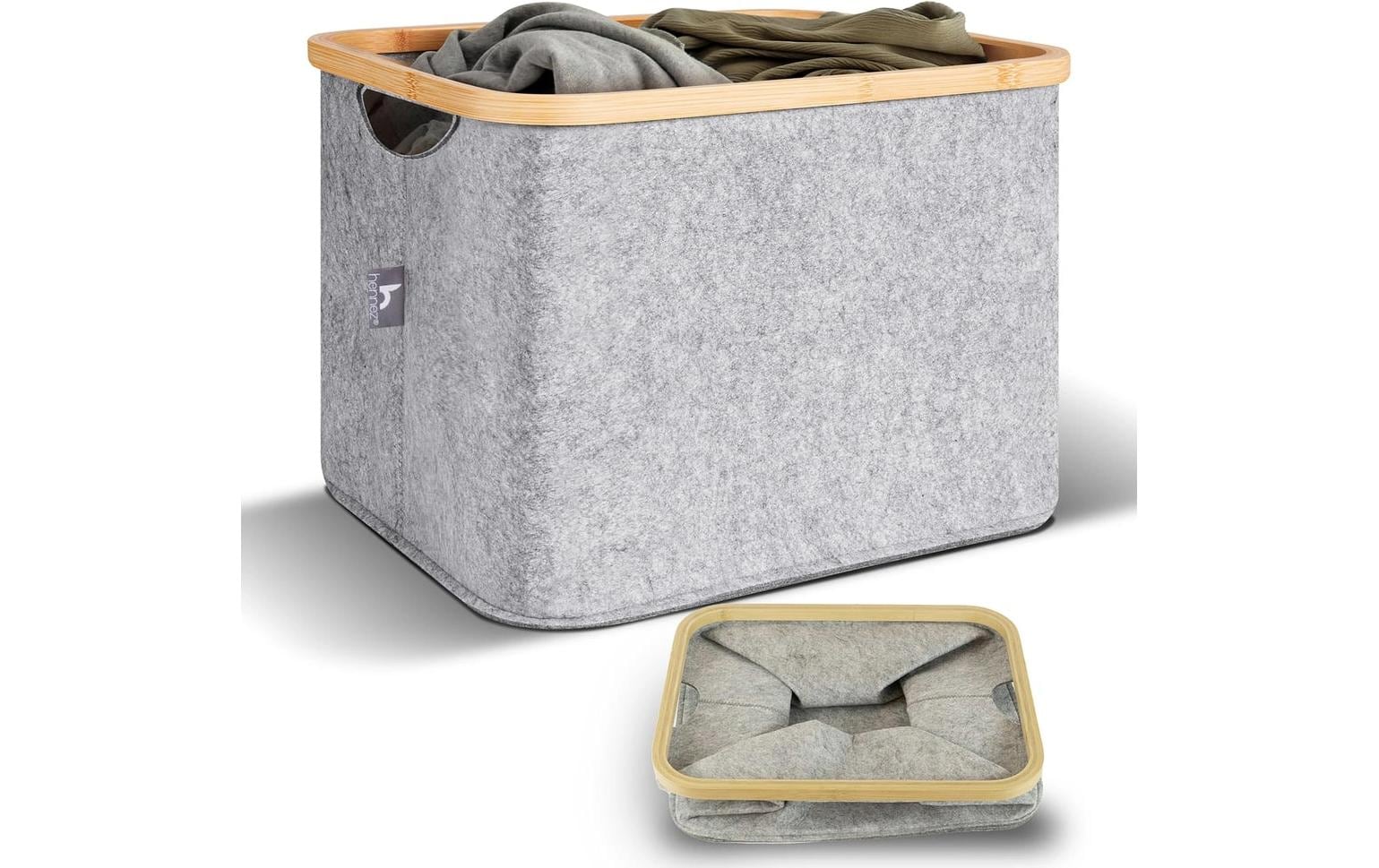 Hennez Adrian Aufbewahrungskorb 40 l (mit Deckel) – Filz/Polyester – Grau – 310 × 410 × 310 mm