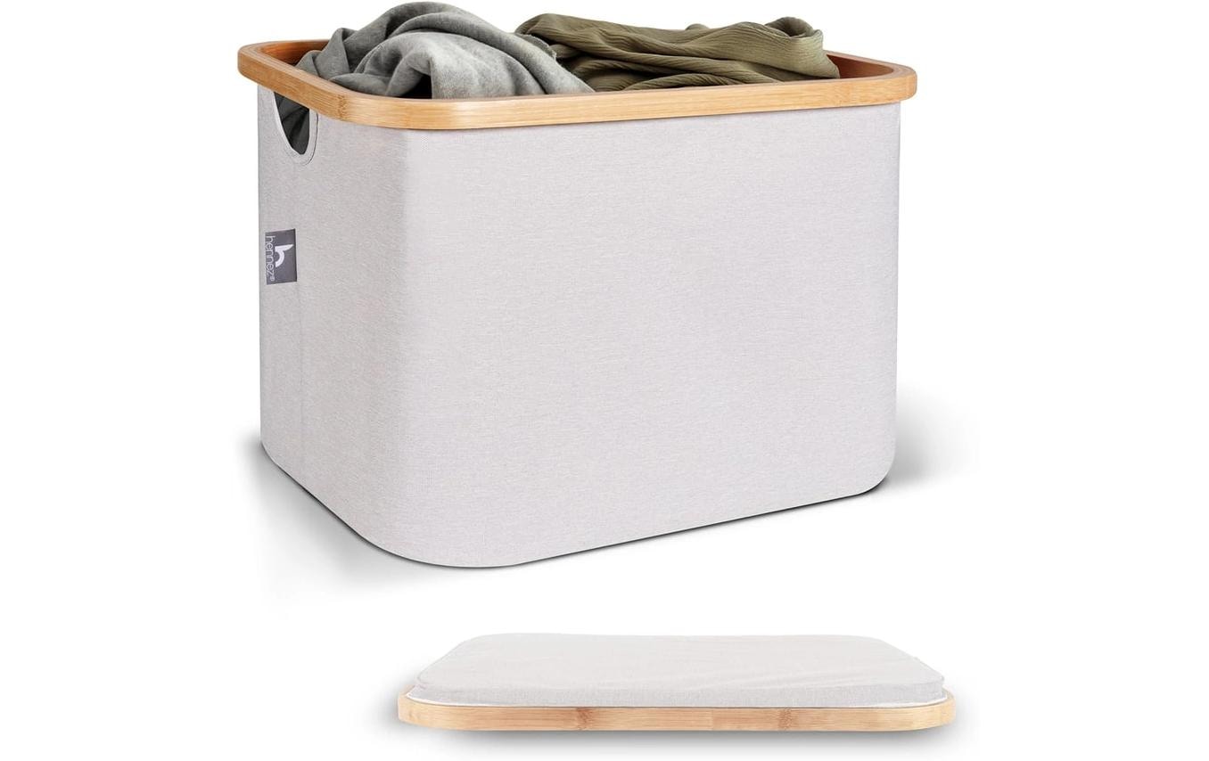 Hennez Adrian Aufbewahrungskorb 40 l – Polyester – Beige/Weiss – 310 × 410 × 310 mm