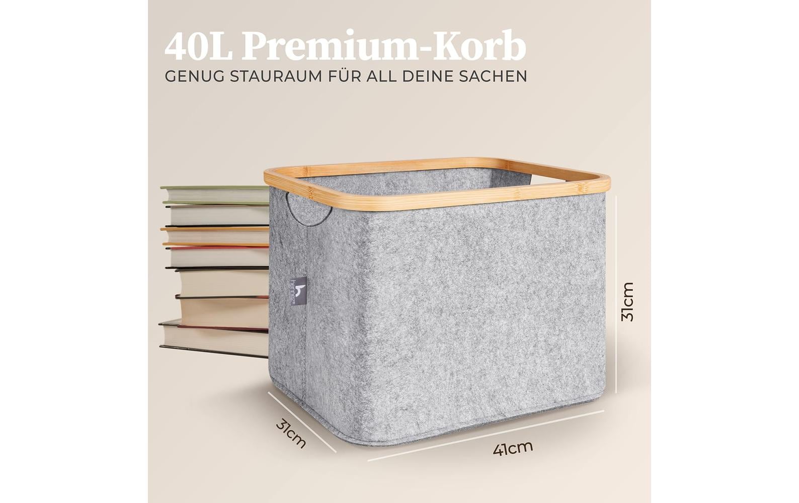 Hennez Adrian Aufbewahrungskorb 40 l (mit Deckel) – Filz/Polyester – Grau – 310 × 410 × 310 mm