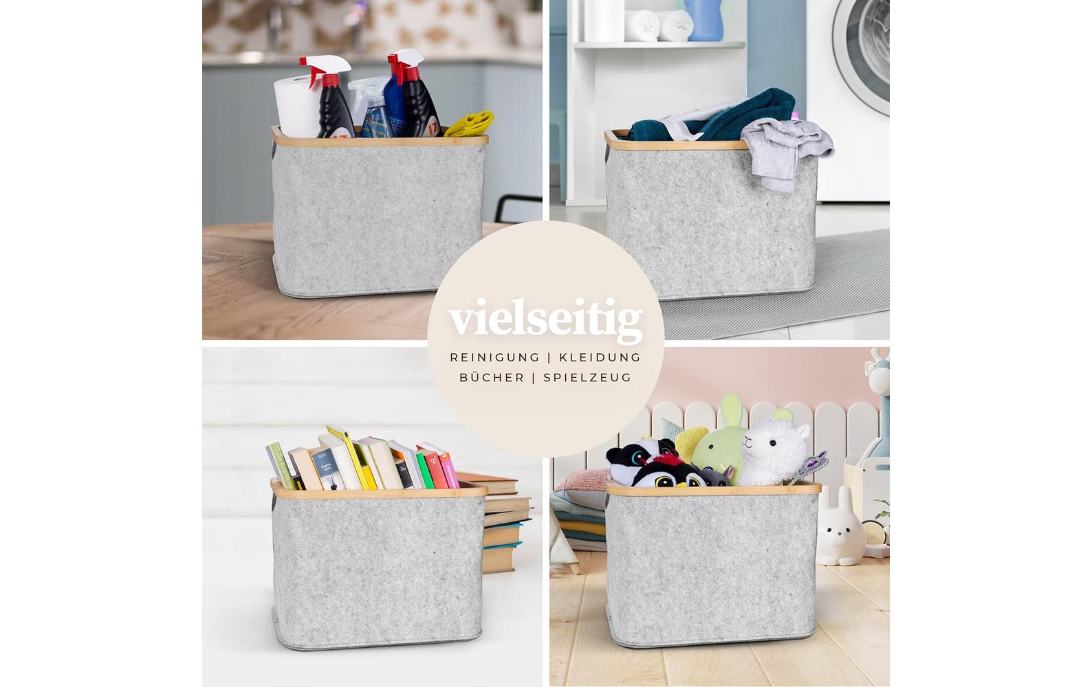 Hennez Adrian Aufbewahrungskorb 40 l (mit Deckel) – Filz/Polyester – Grau – 310 × 410 × 310 mm