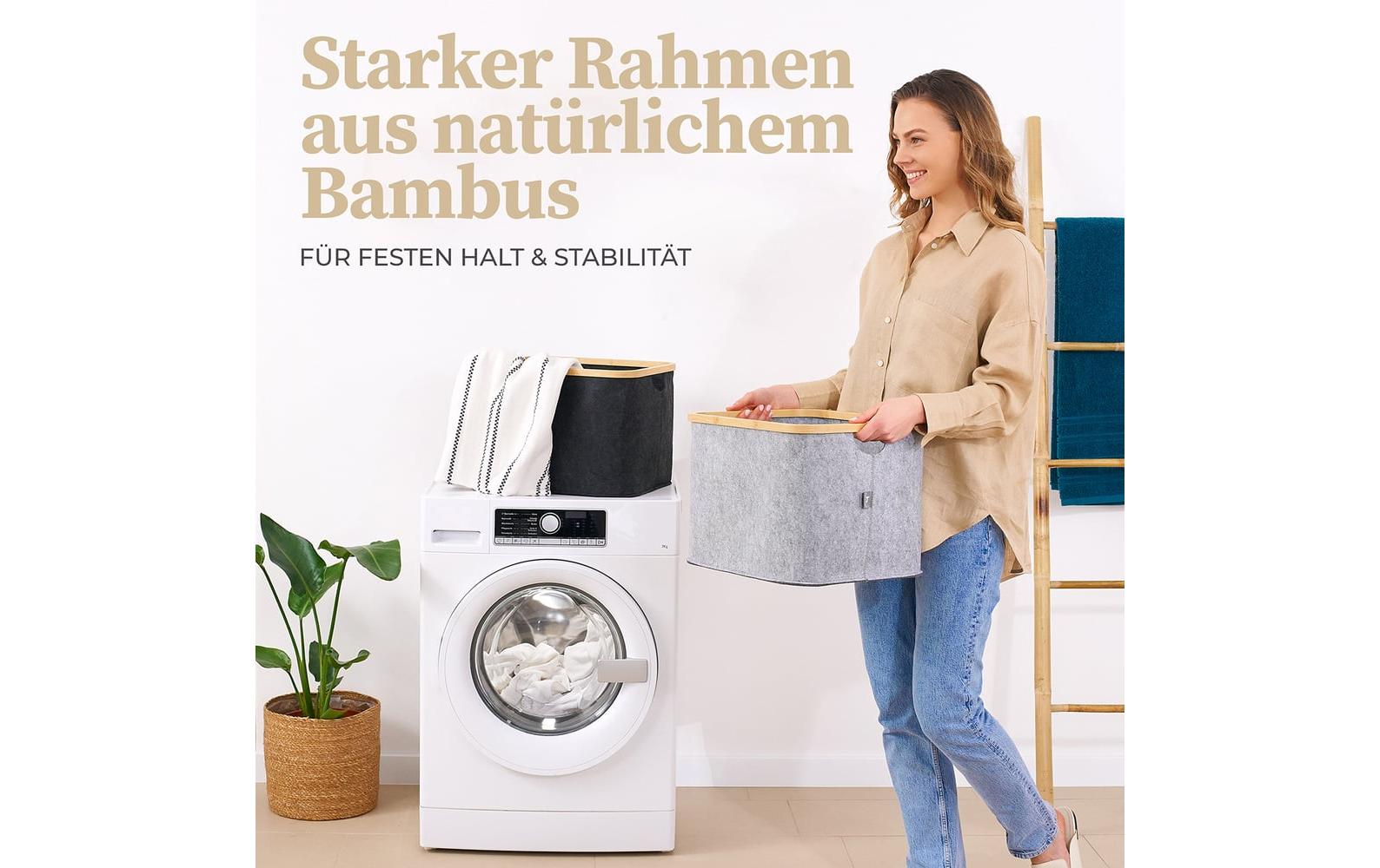 Hennez Adrian Aufbewahrungskorb 40 l (mit Deckel) – Filz/Polyester – Grau – 310 × 410 × 310 mm