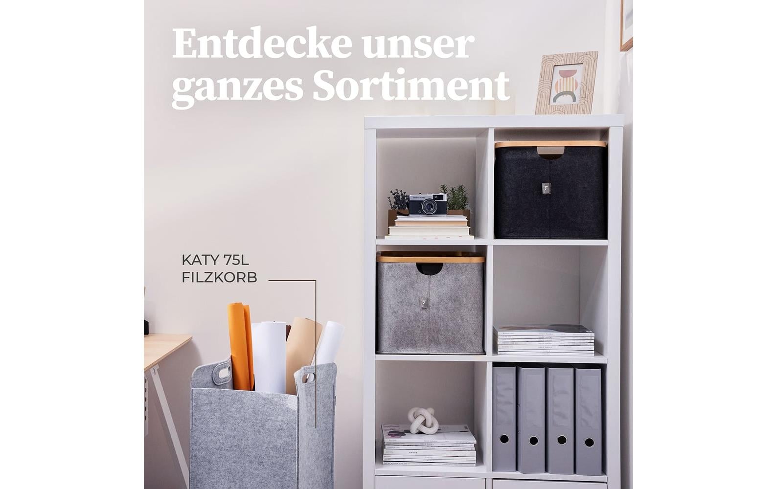 Hennez Adrian Aufbewahrungskorb 40 l (mit Deckel) – Filz/Polyester – Grau – 310 × 410 × 310 mm