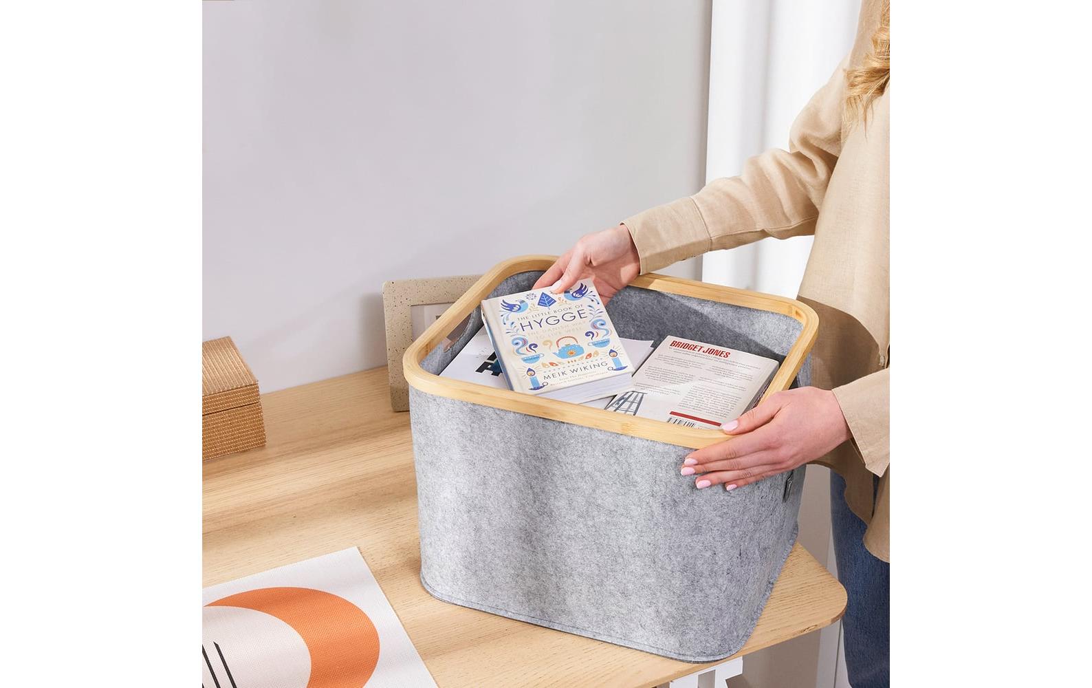 Hennez Adrian Aufbewahrungskorb 40 l (mit Deckel) – Filz/Polyester – Grau – 310 × 410 × 310 mm