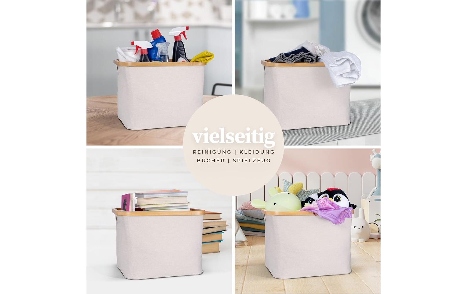Hennez Adrian Aufbewahrungskorb 40 l – Polyester – Beige/Weiss – 310 × 410 × 310 mm